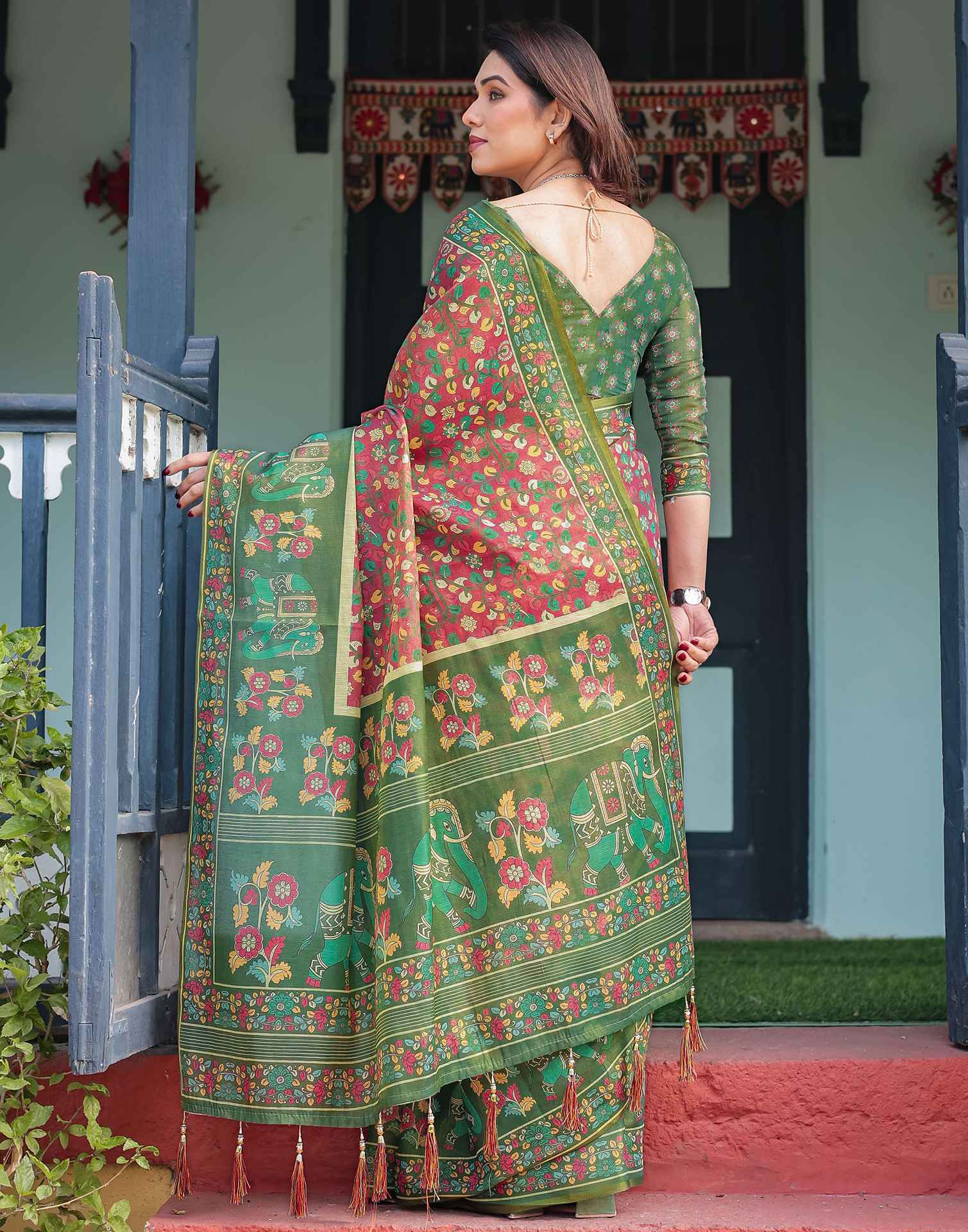 Rani Pink Linen Kalamkari Saree