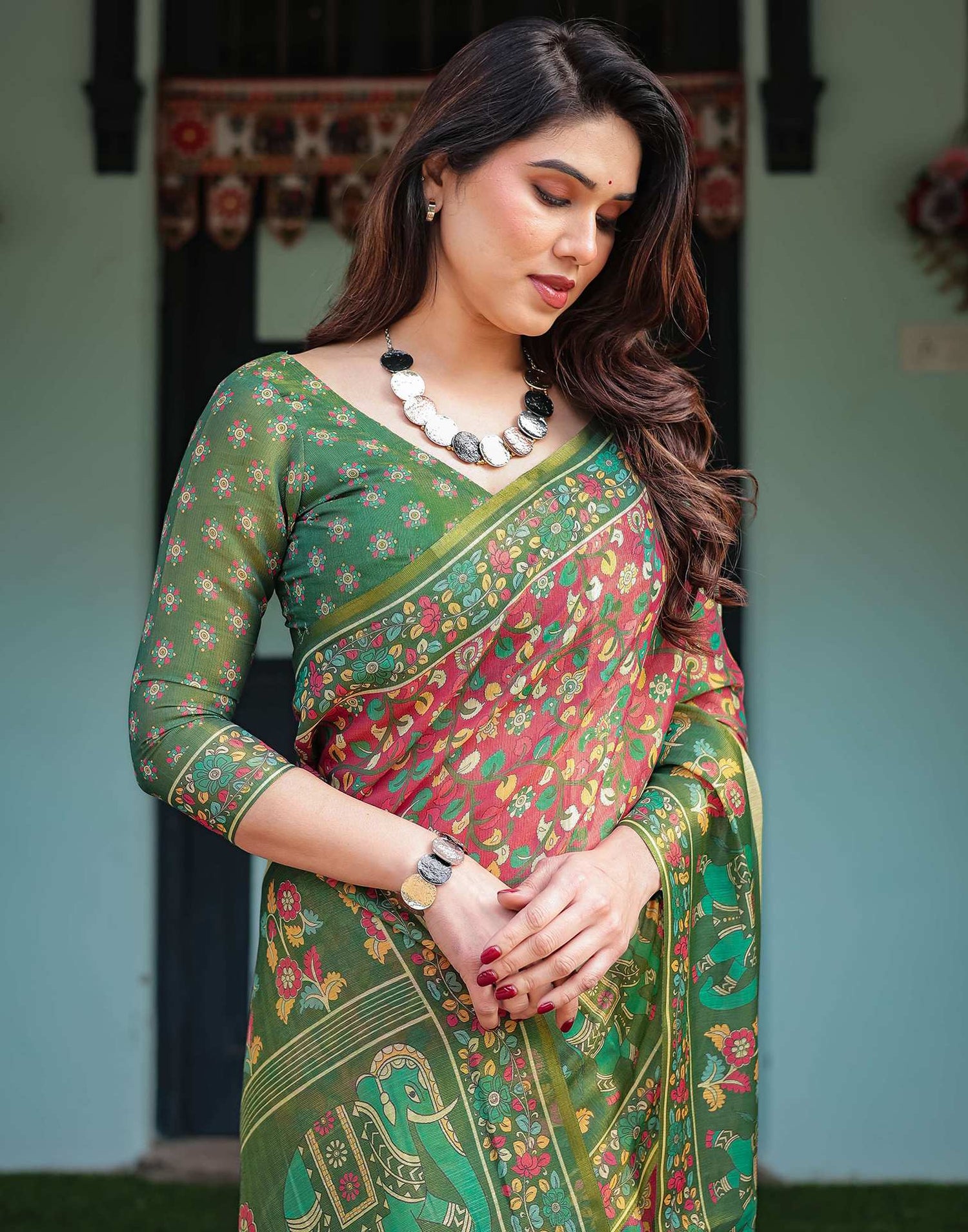 Rani Pink Linen Kalamkari Saree