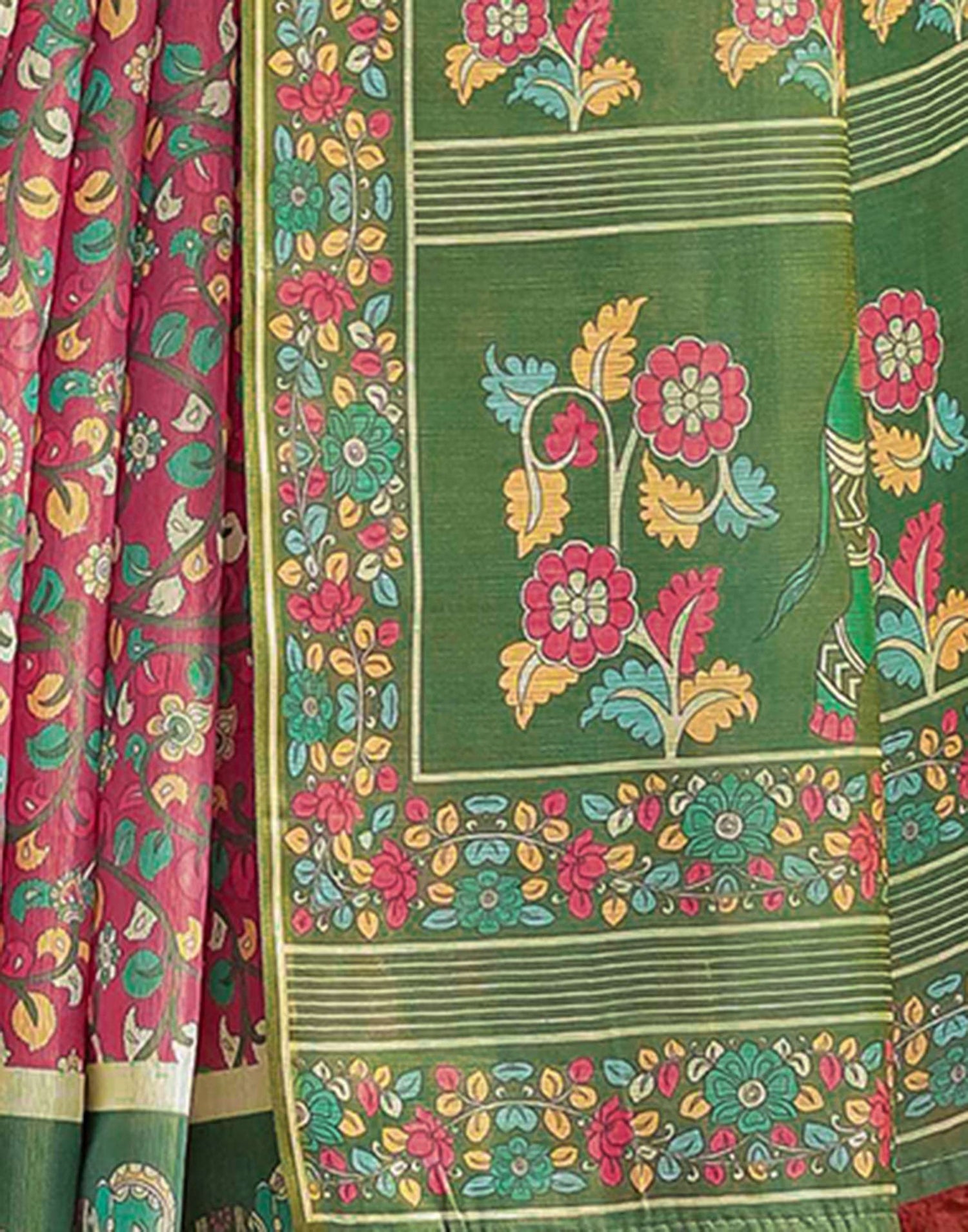 Rani Pink Linen Kalamkari Saree