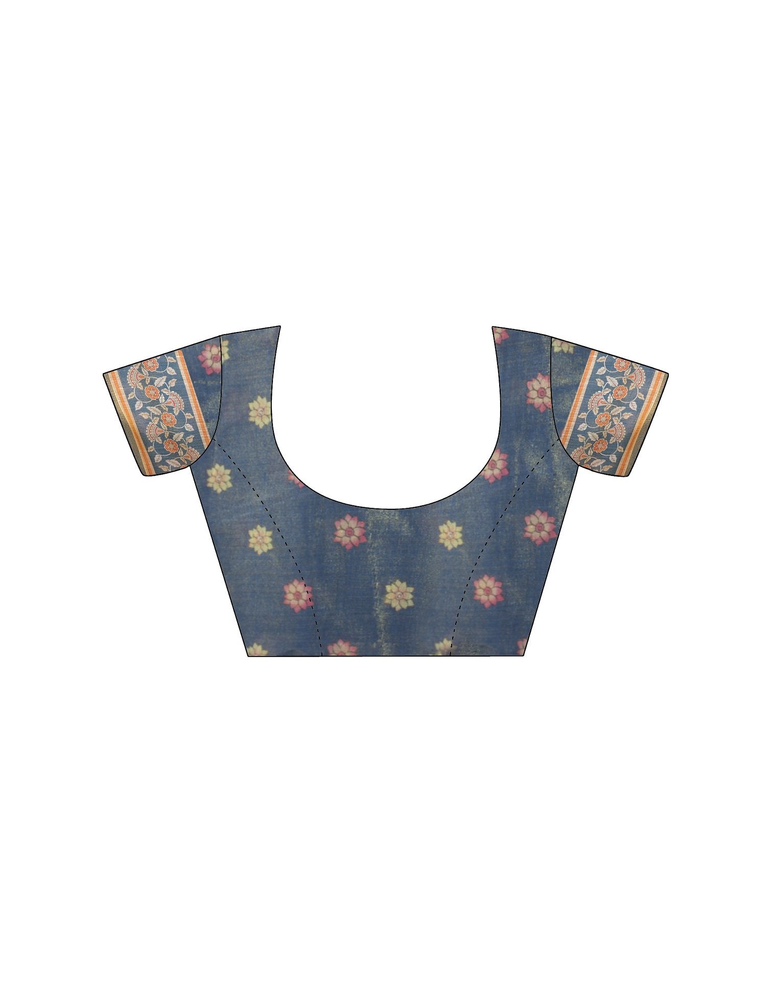 Dark Dusty Blue Linen Floral Printed Printed Saree