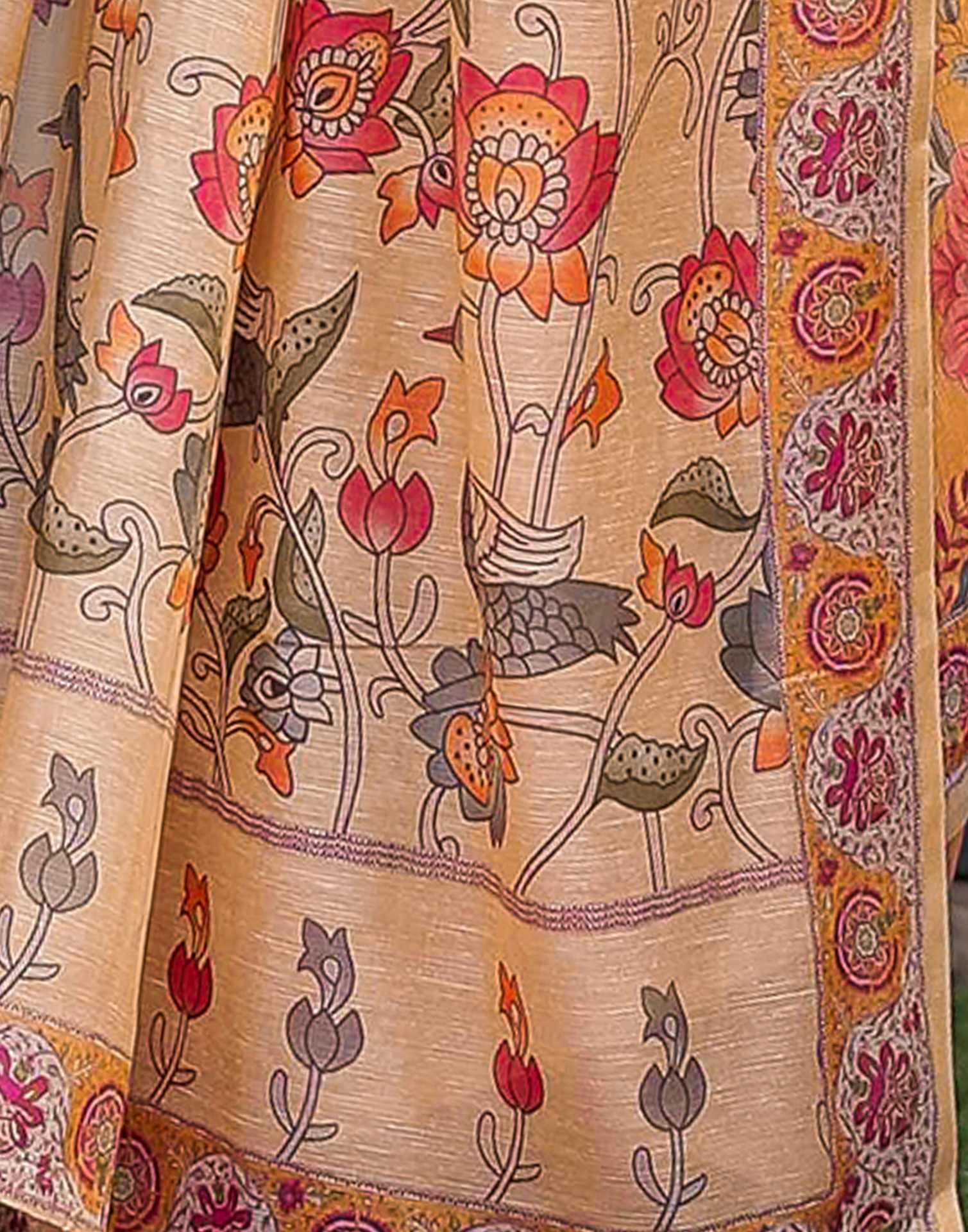 Dusty Orange Linen Floral Printed Printed Saree