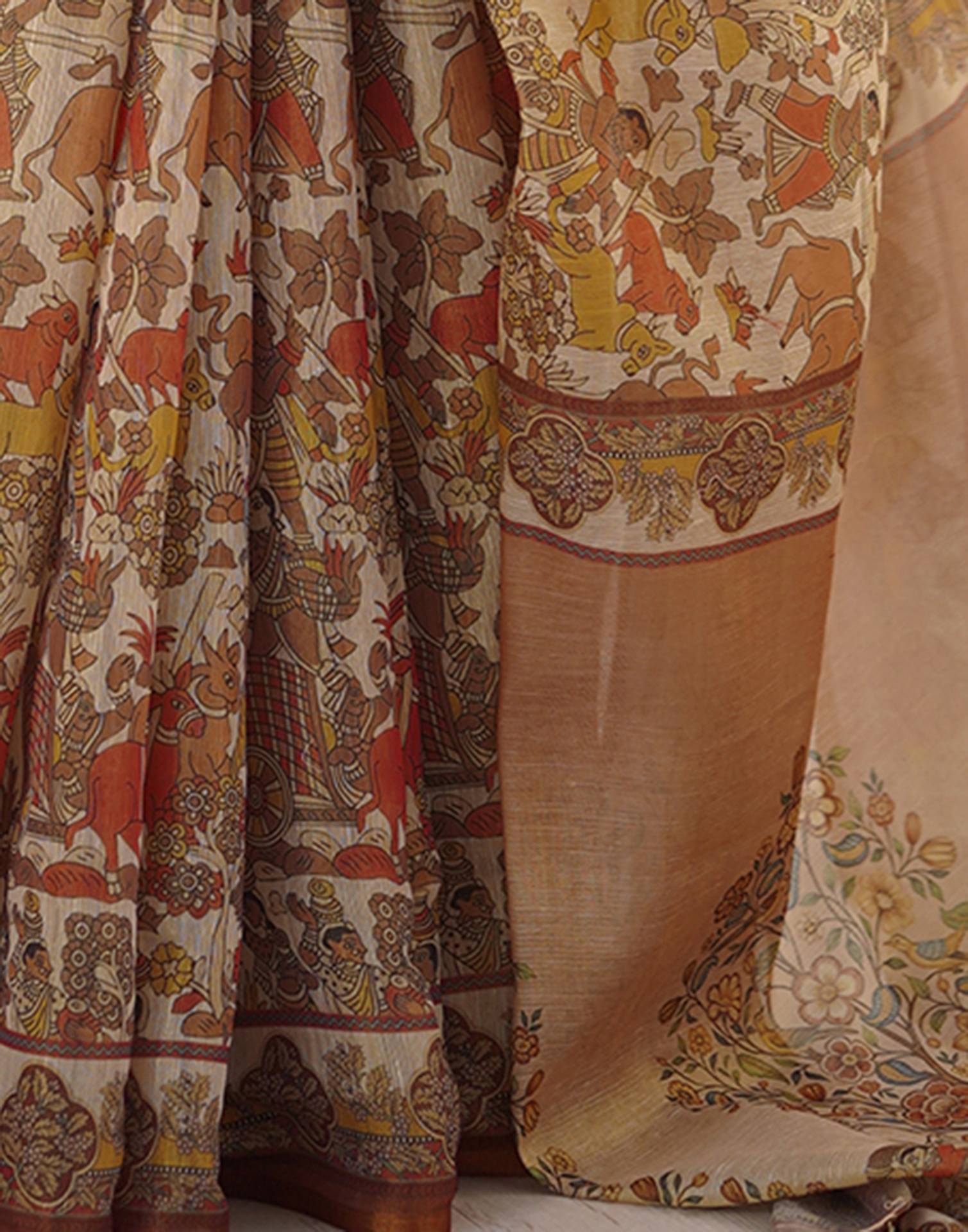 Brown Linen Kalamkari Saree