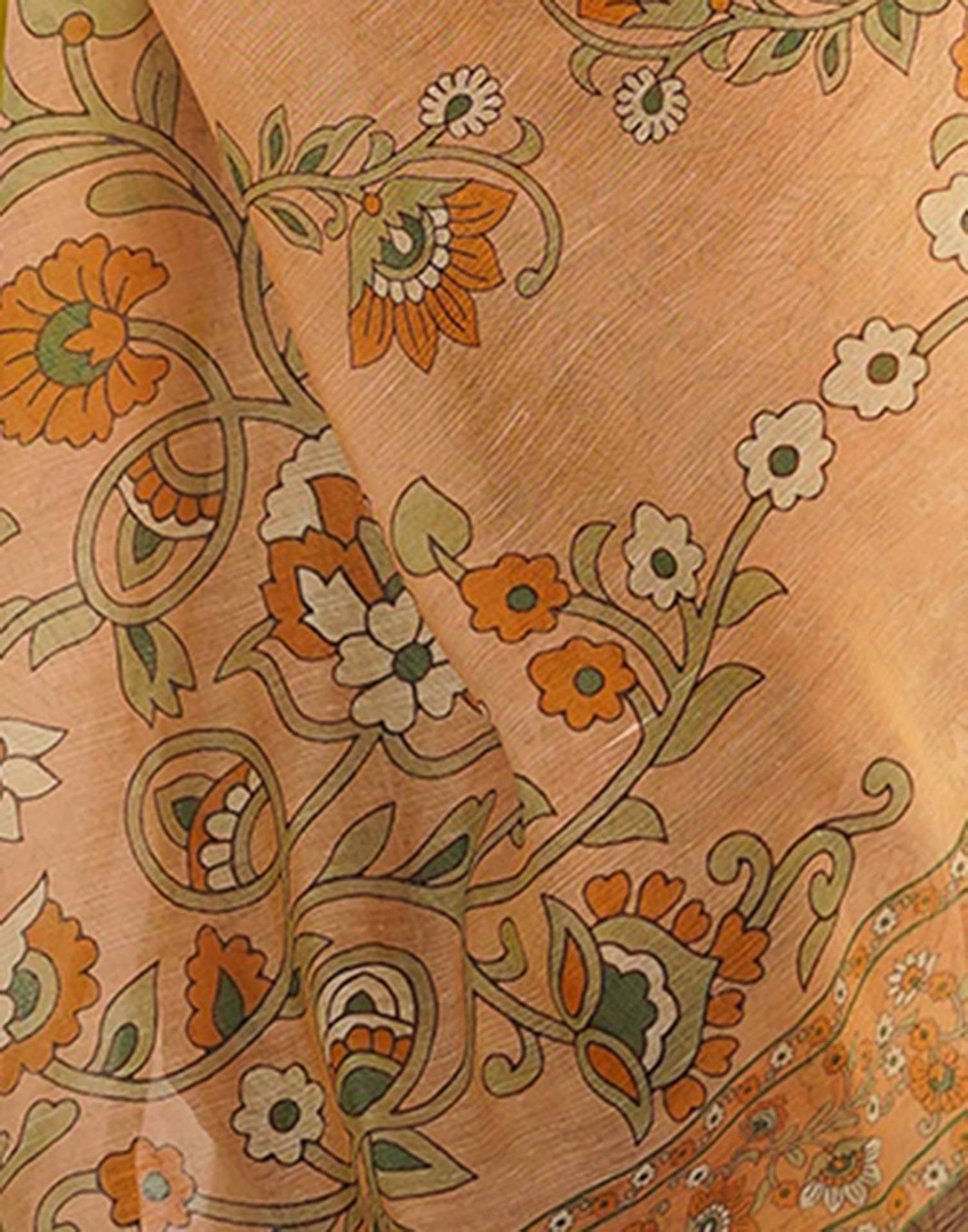 Beige Linen Kalamkari Saree