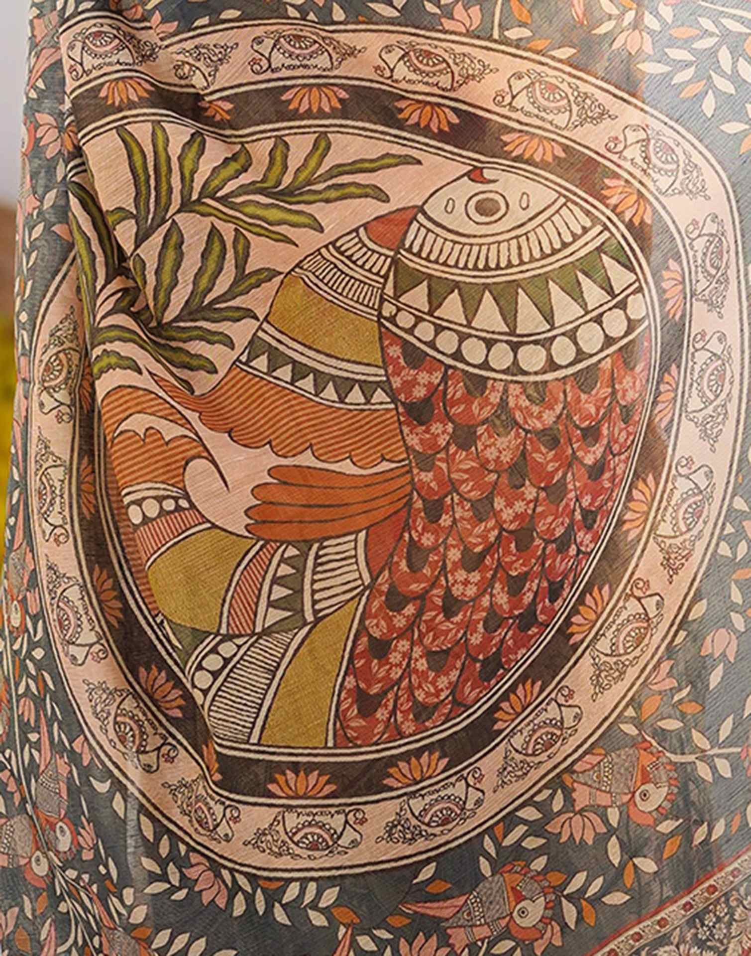 Cream Linen Kalamkari Saree