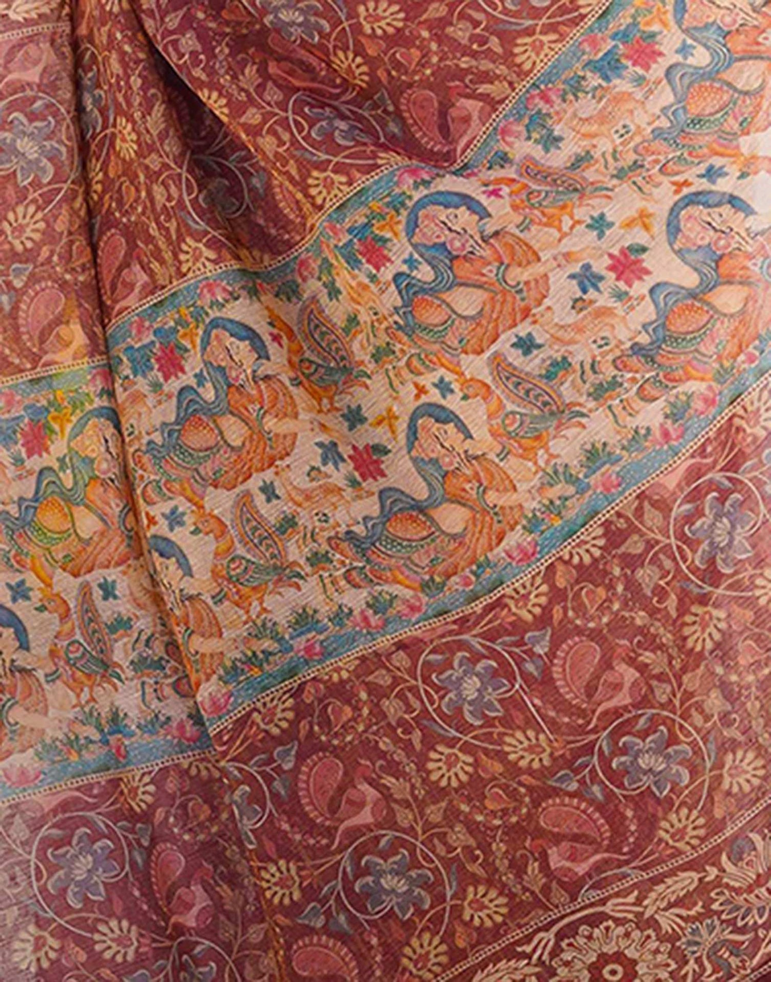 Cream Linen Printed Saree