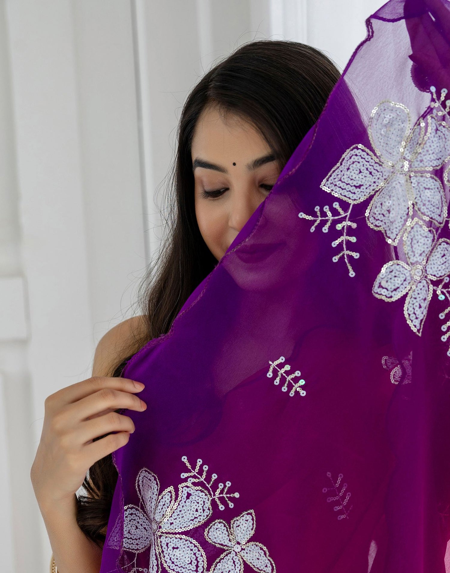 Rani Pink Georgette Sequence Embroidery Saree