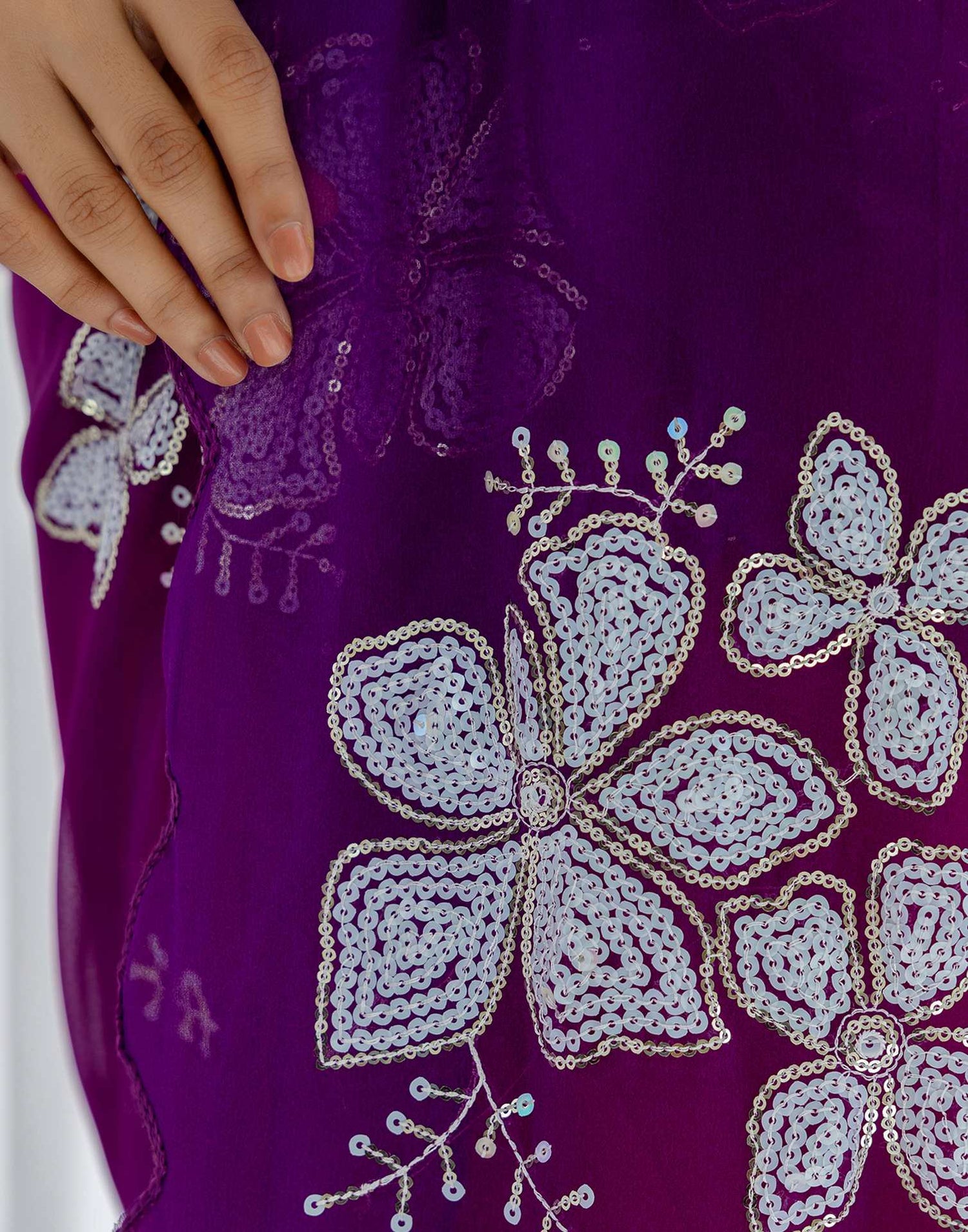 Rani Pink Georgette Sequence Embroidery Saree