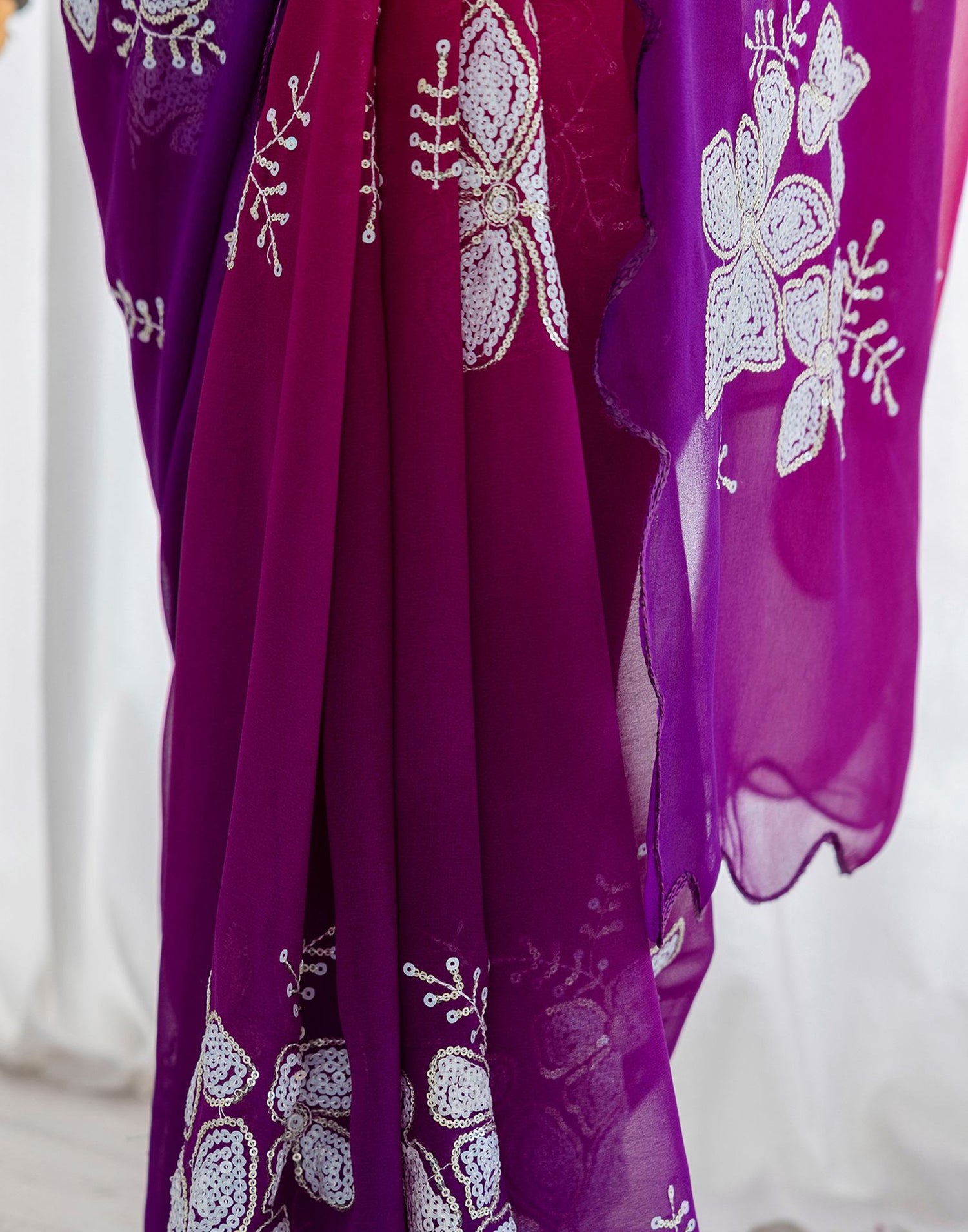 Rani Pink Georgette Sequence Embroidery Saree