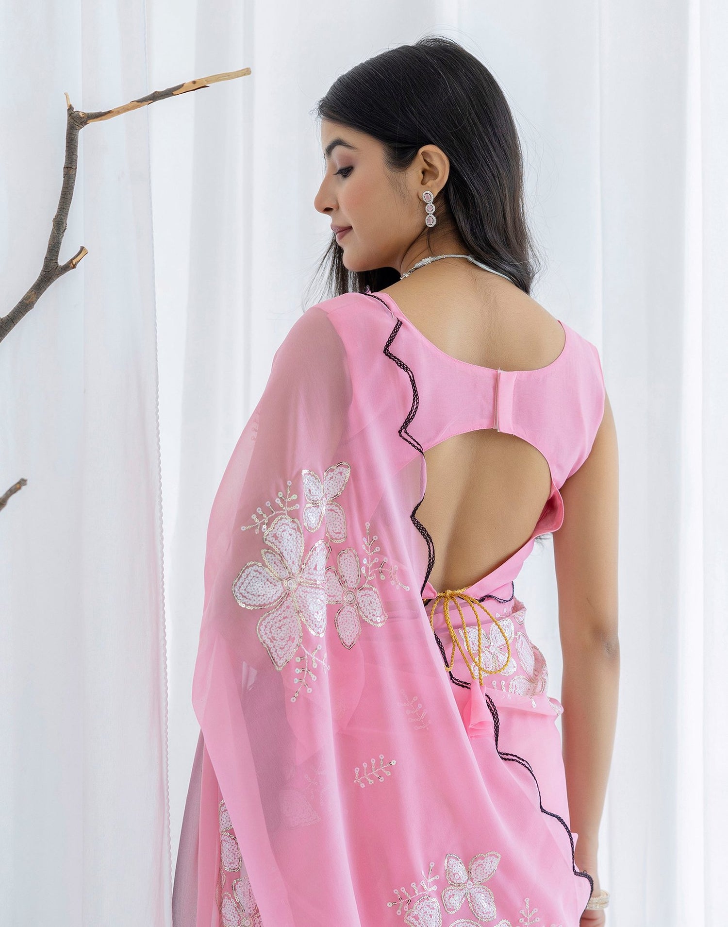 Pink Georgette Sequence Embroidery Saree