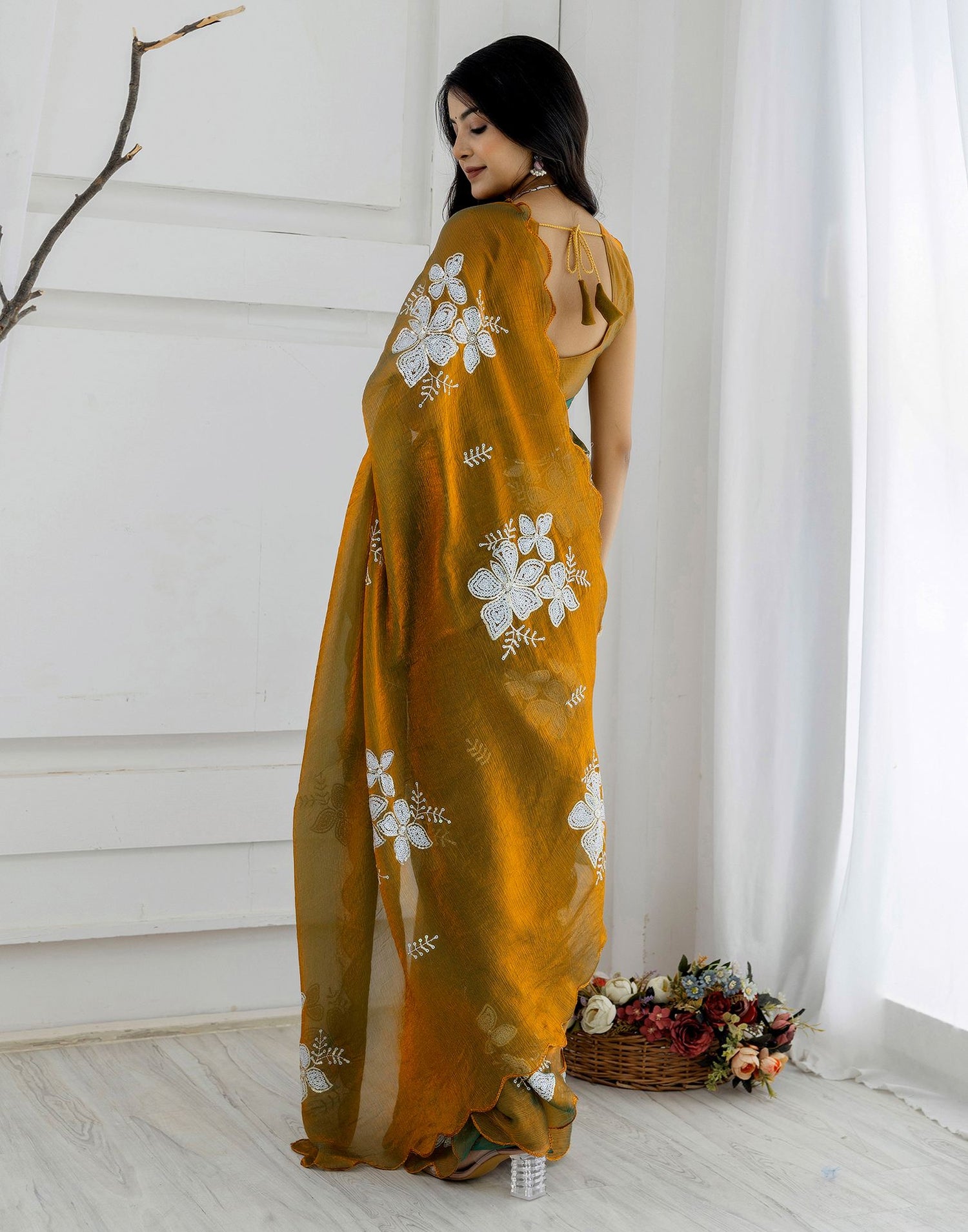 Golden Shimmer Sequence Embroidery Saree