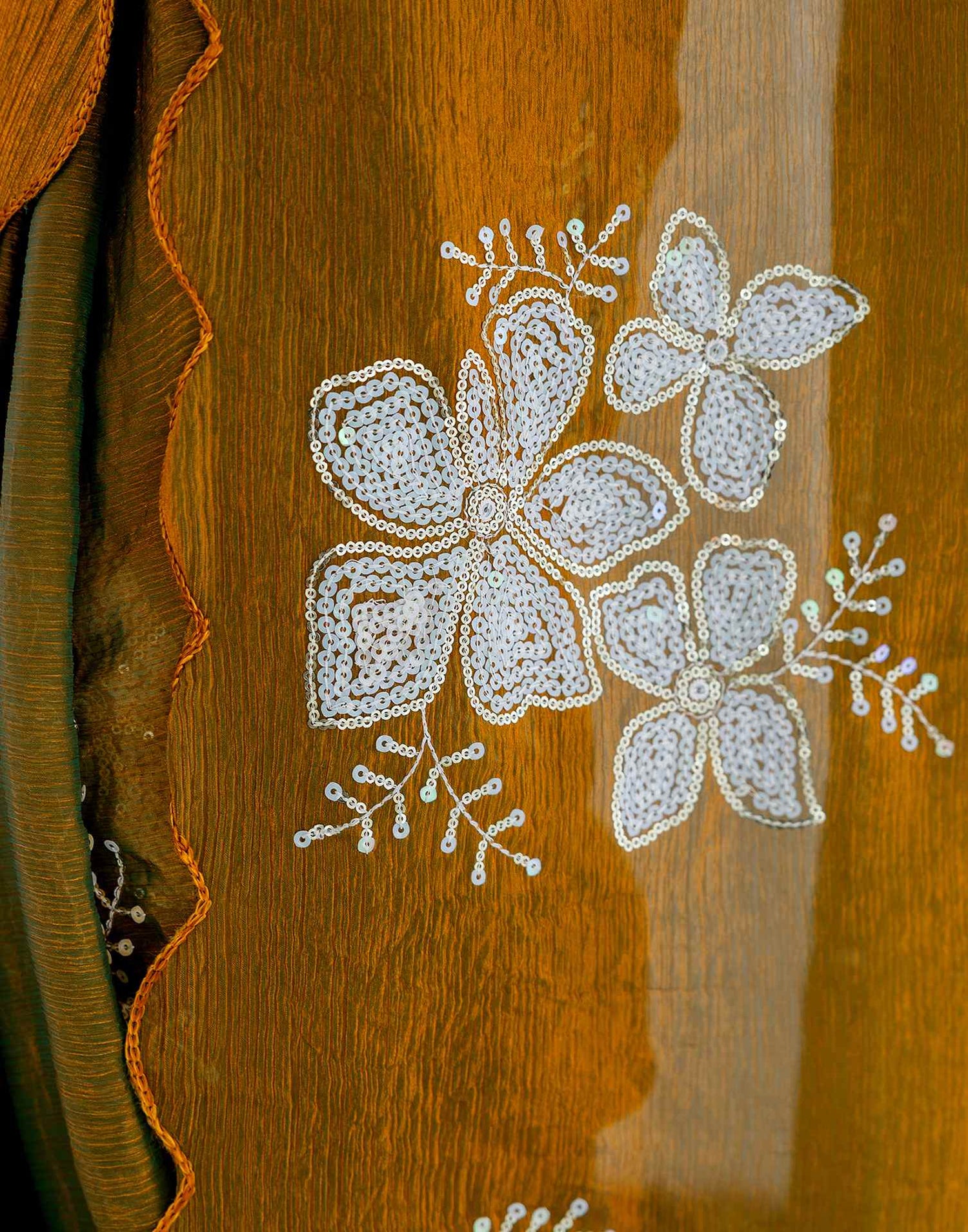 Golden Shimmer Sequence Embroidery Saree