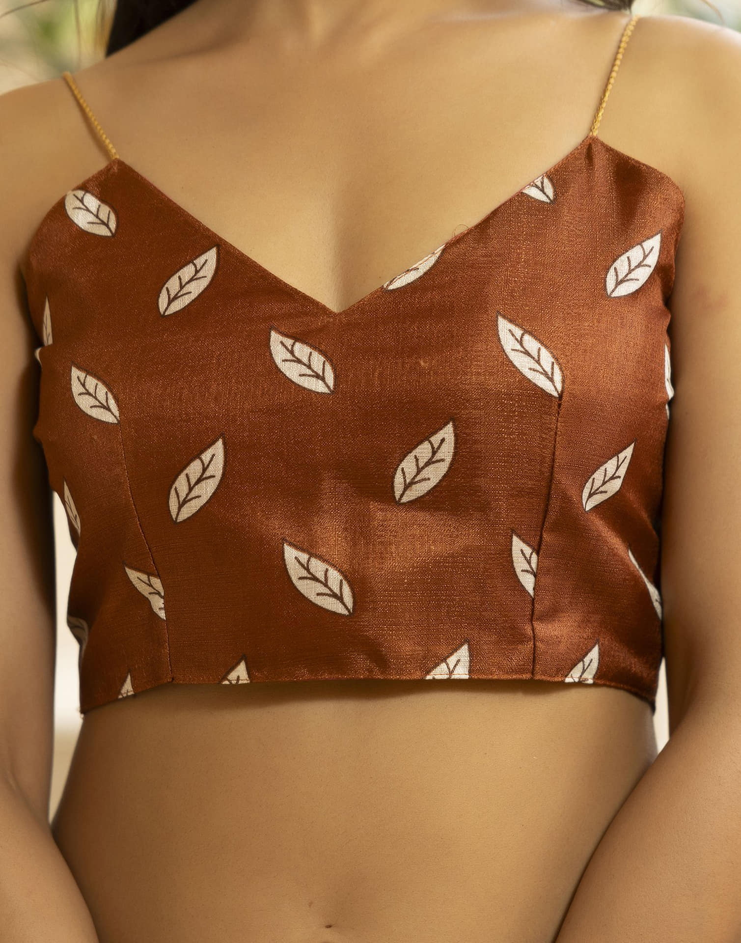 Rust Brown Cotton Blend Floral printed Saree