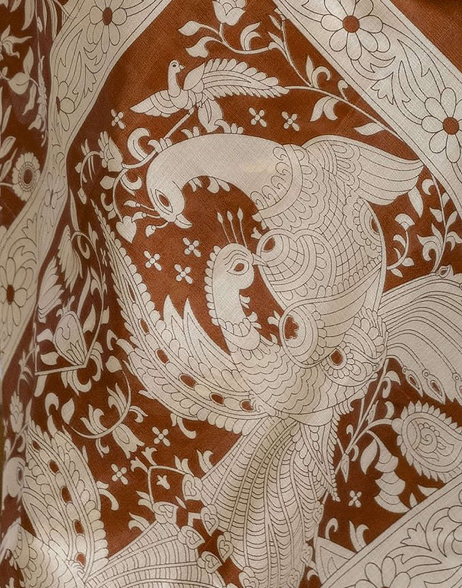 Rust Brown Cotton Blend Floral printed Saree