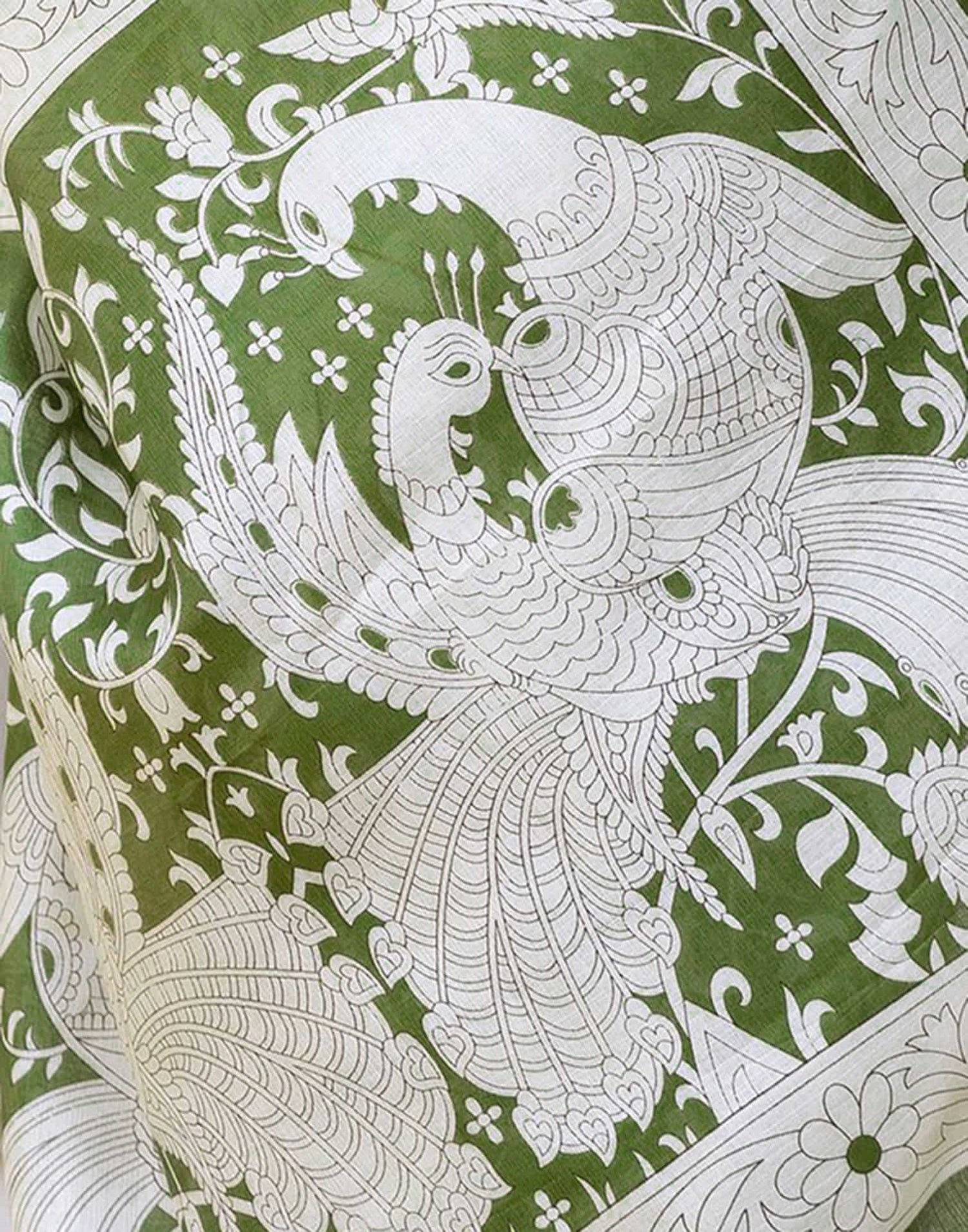 Green Cotton Blend Floral printed Saree