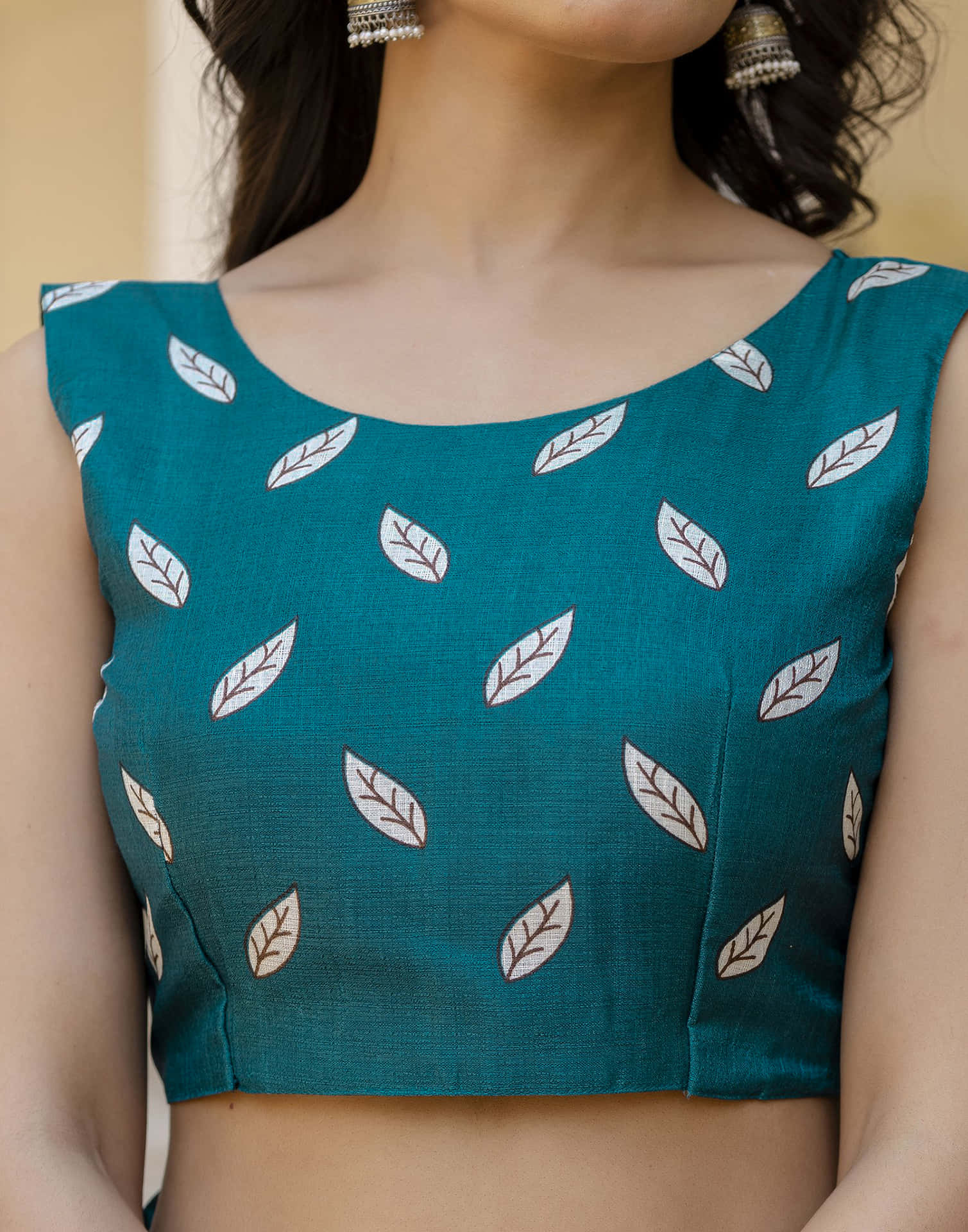 Teal Blue Cotton Blend Floral printed Saree