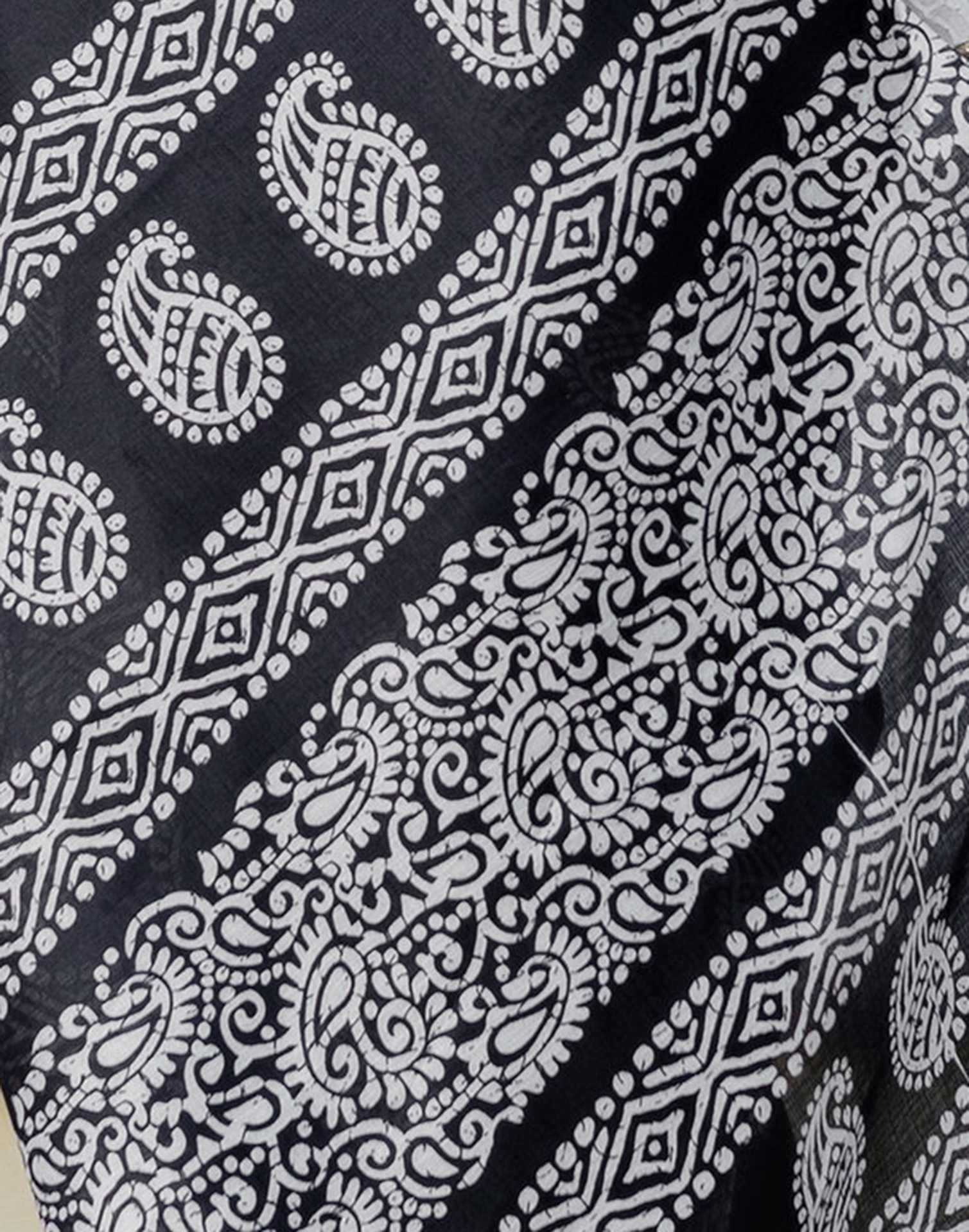 Black Cotton Blend Printed Saree