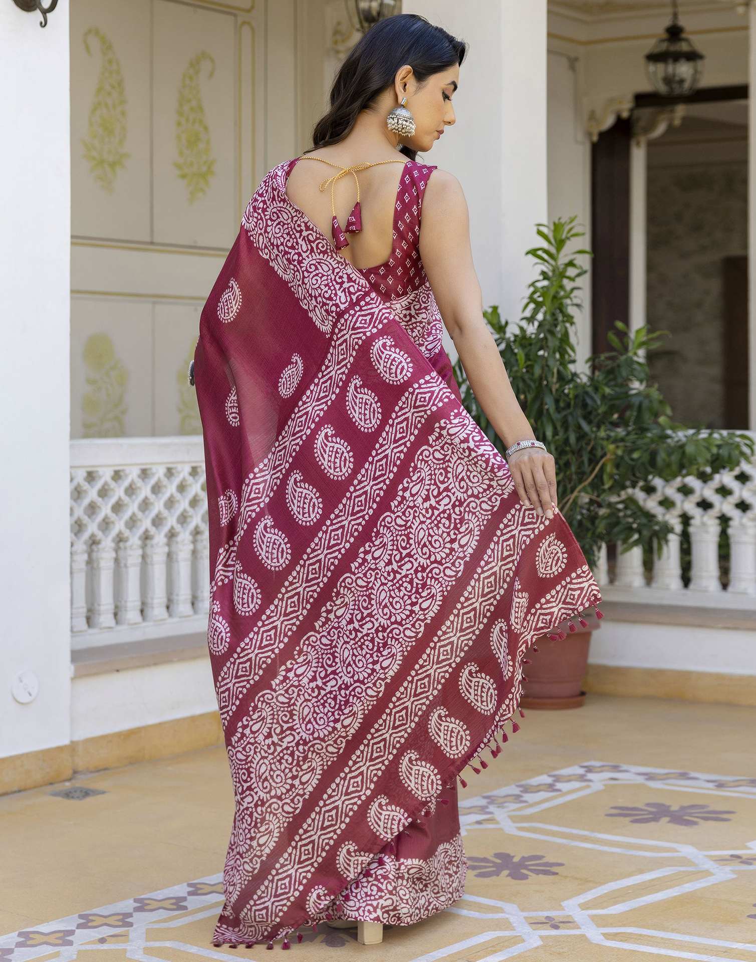 Maroon Cotton Blend Printed Saree