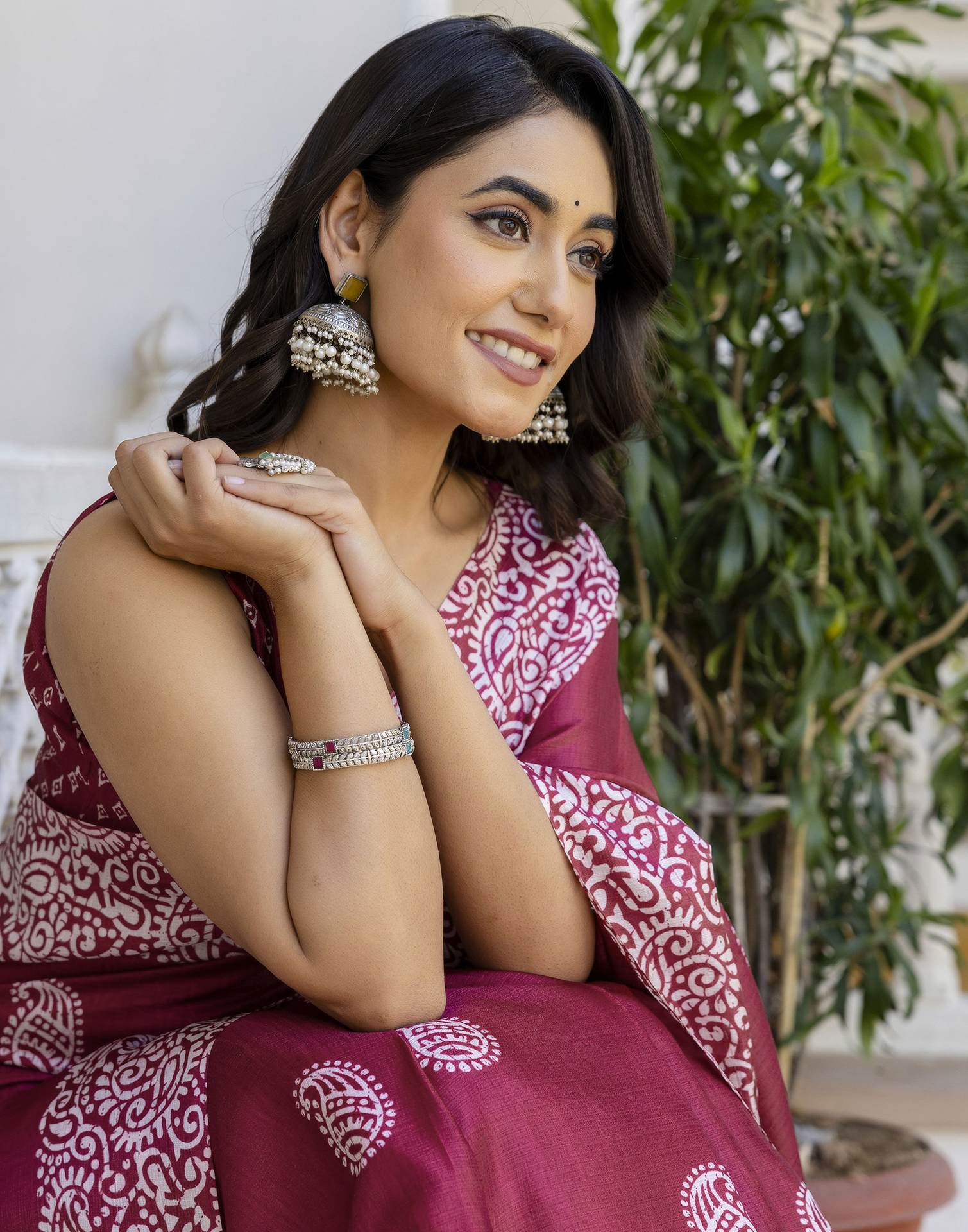 Maroon Cotton Blend Printed Saree