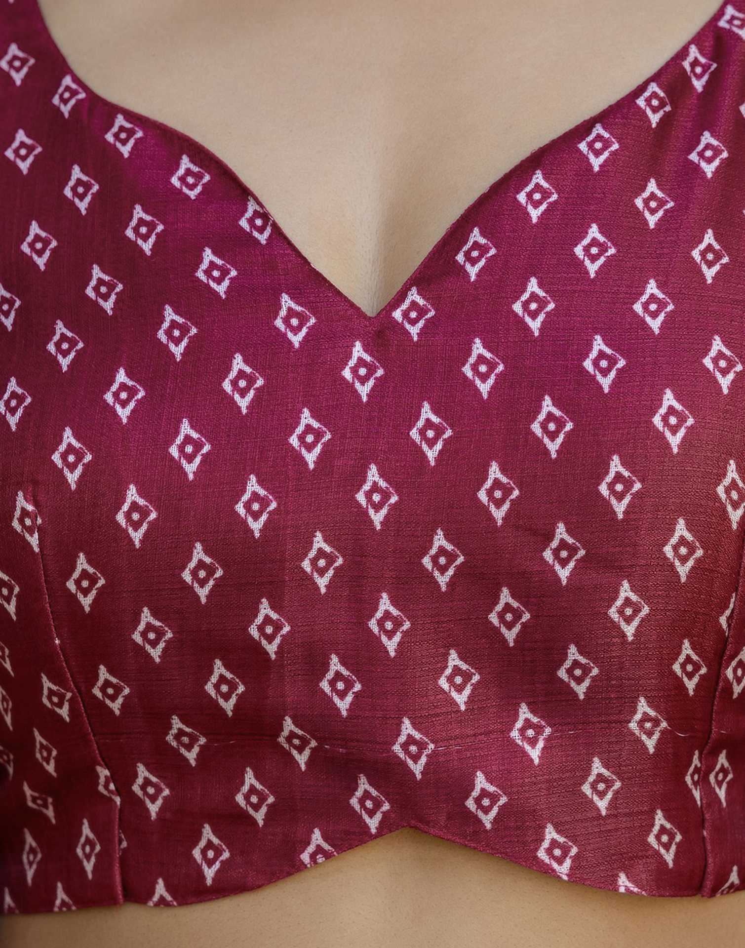 Maroon Cotton Blend Printed Saree