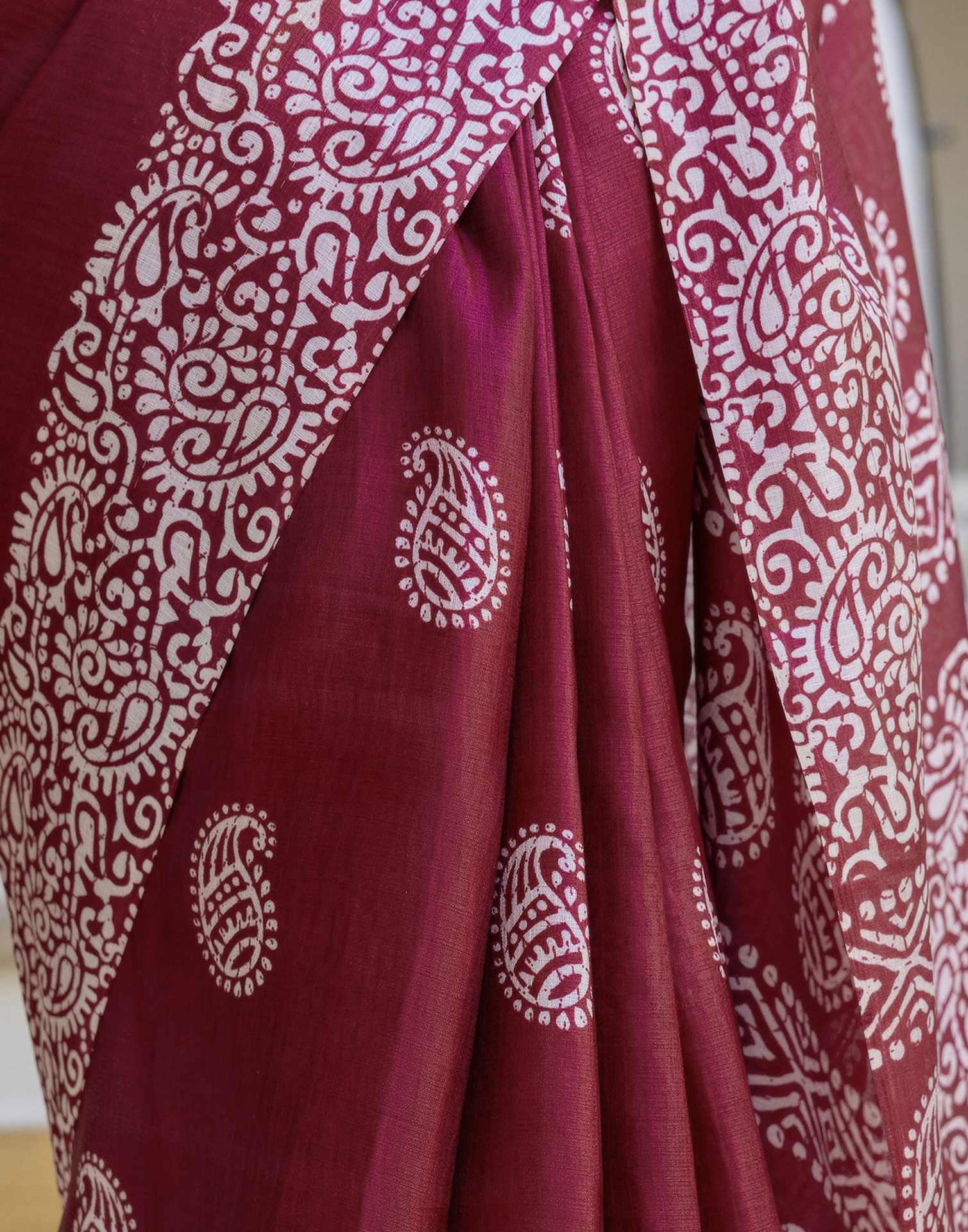 Maroon Cotton Blend Printed Saree