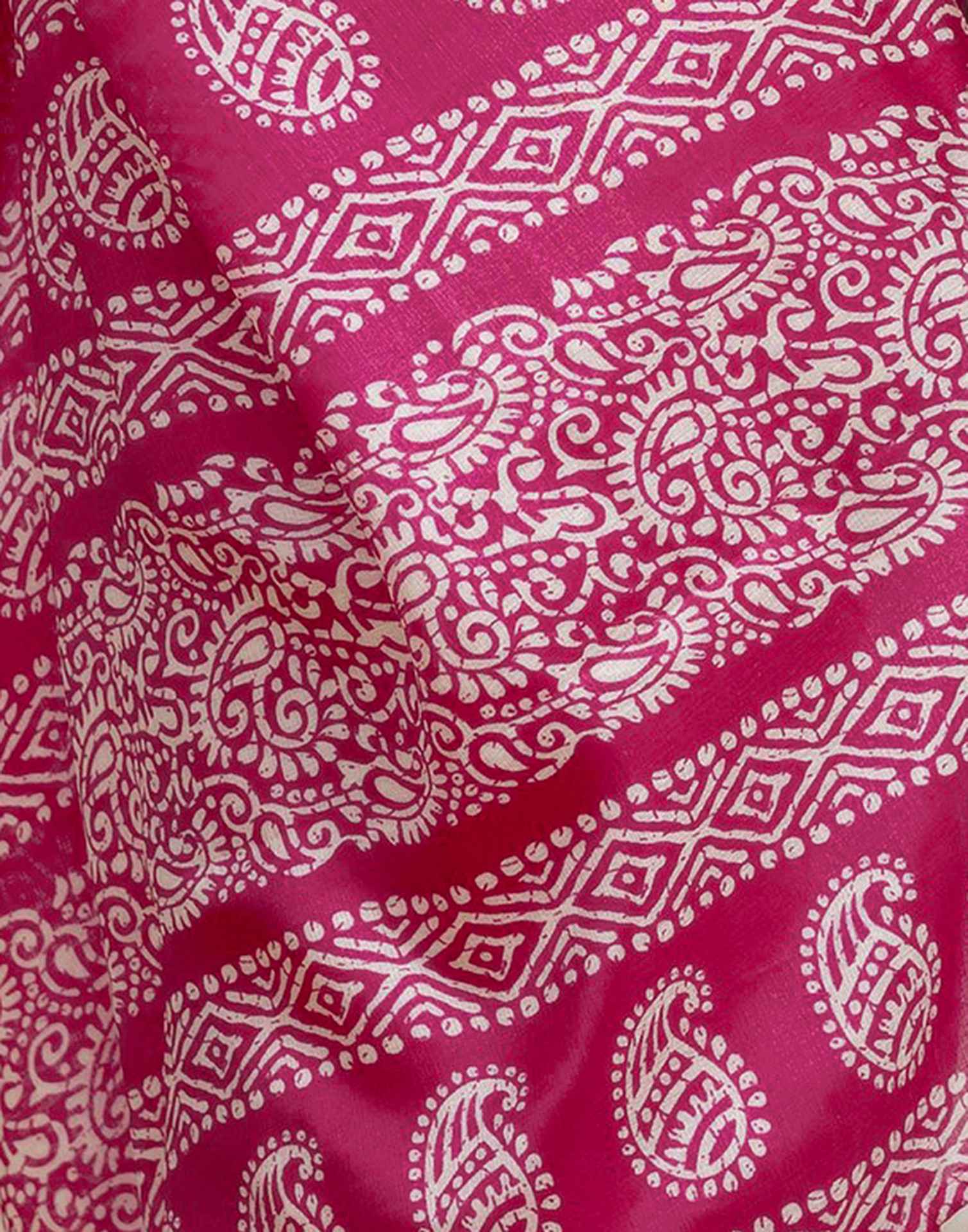 Rani Pink Cotton Blend Printed Saree