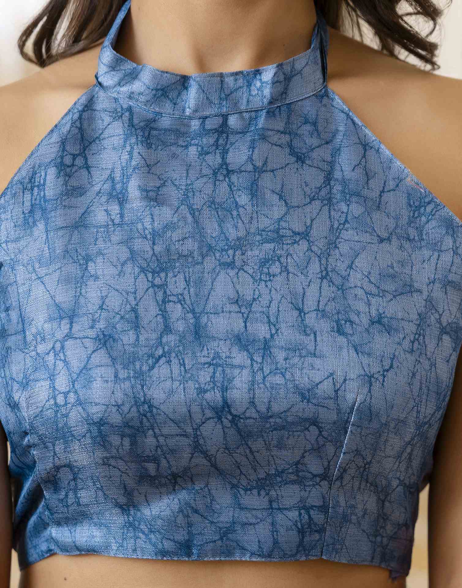 Blue Cotton Blend Floral Printed Saree