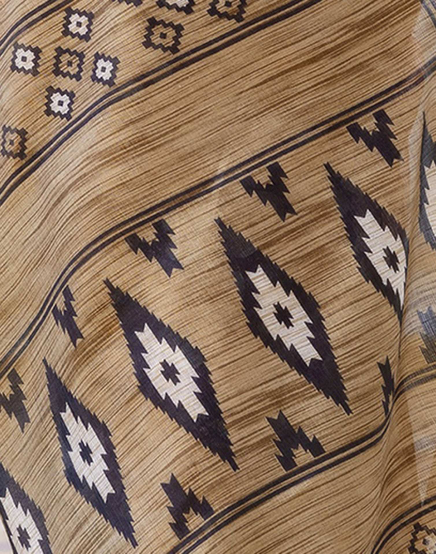 Brown Cotton Blend Printed Saree