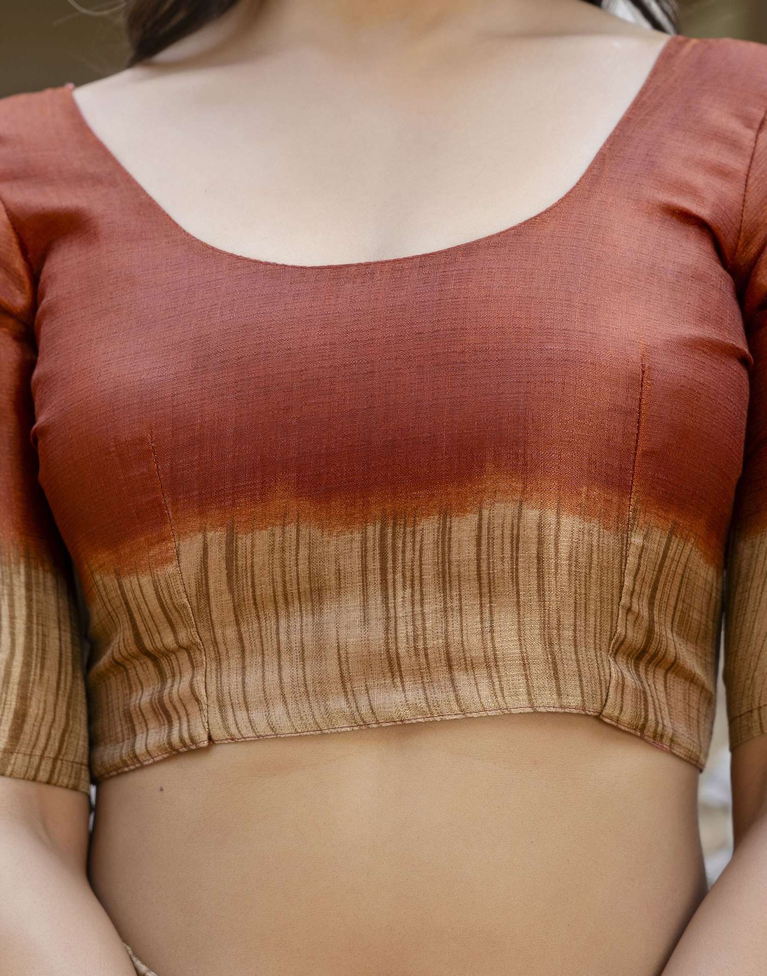 Brown Cotton Blend Printed Saree
