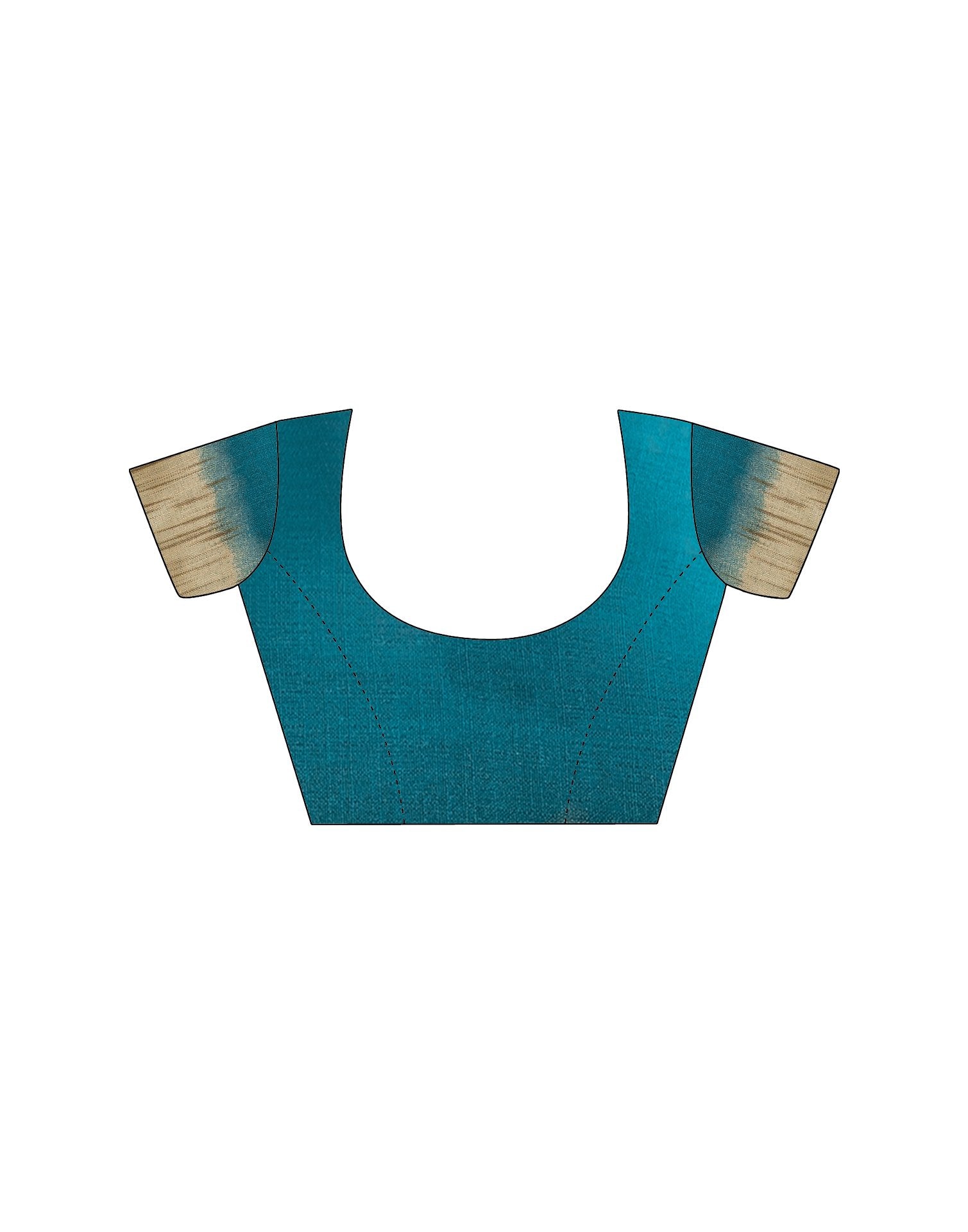 Teal Blue Cotton Blend Printed Saree