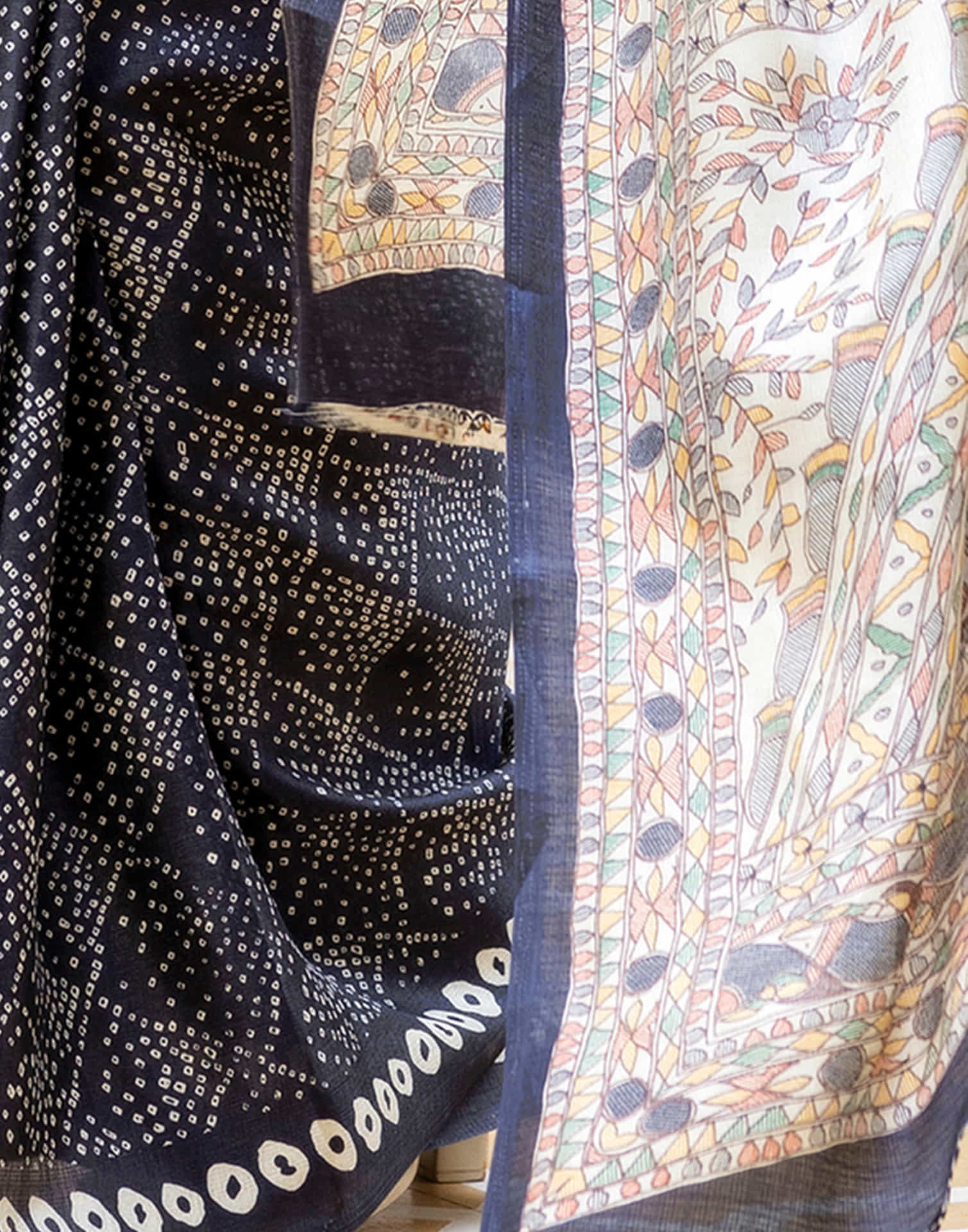 Black Cotton Blend Bandhani Printed Saree
