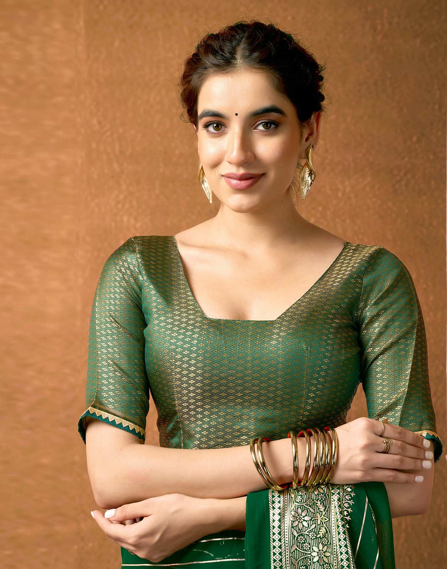 Dark Green Georgette Foil Printed Saree