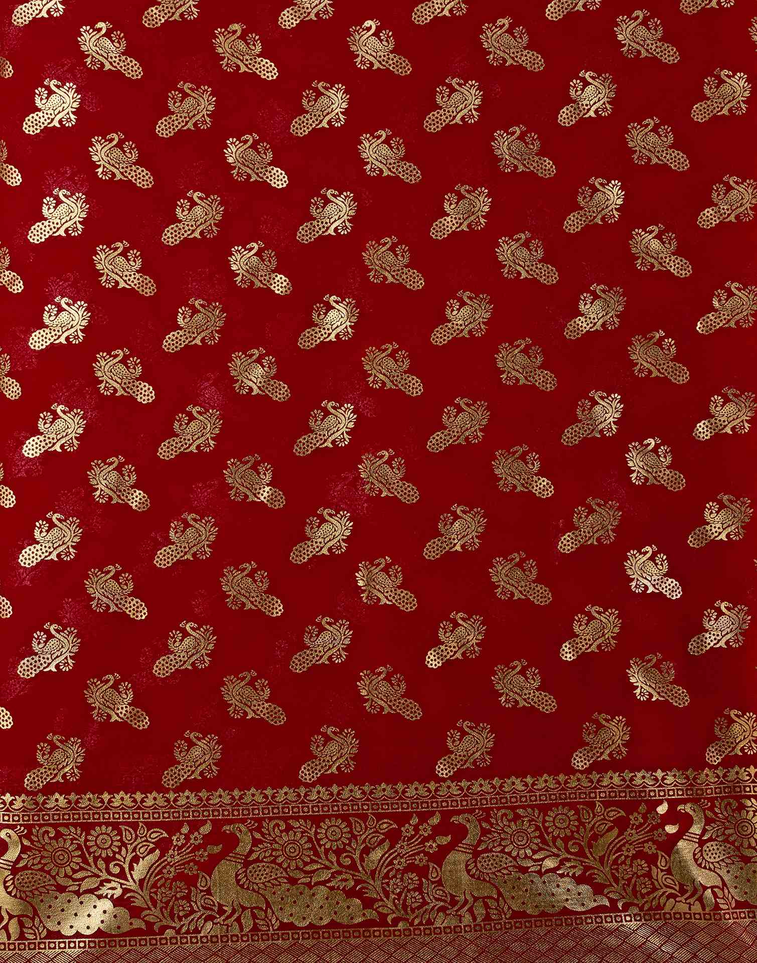 Red Georgette Foil Printed Saree