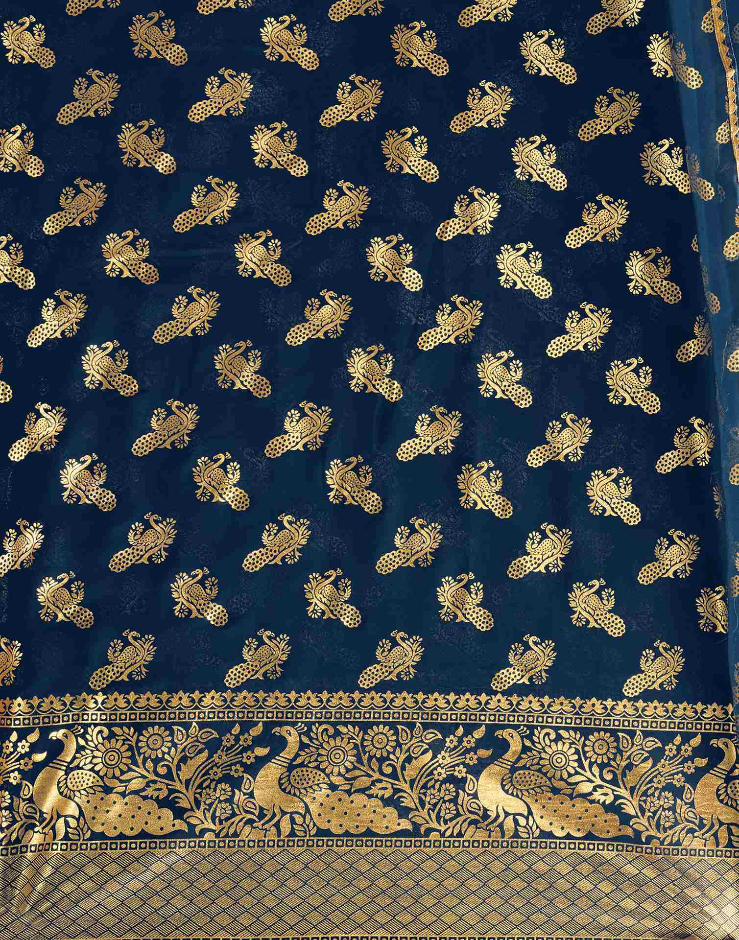 Rama Blue Georgette Foil Printed Saree