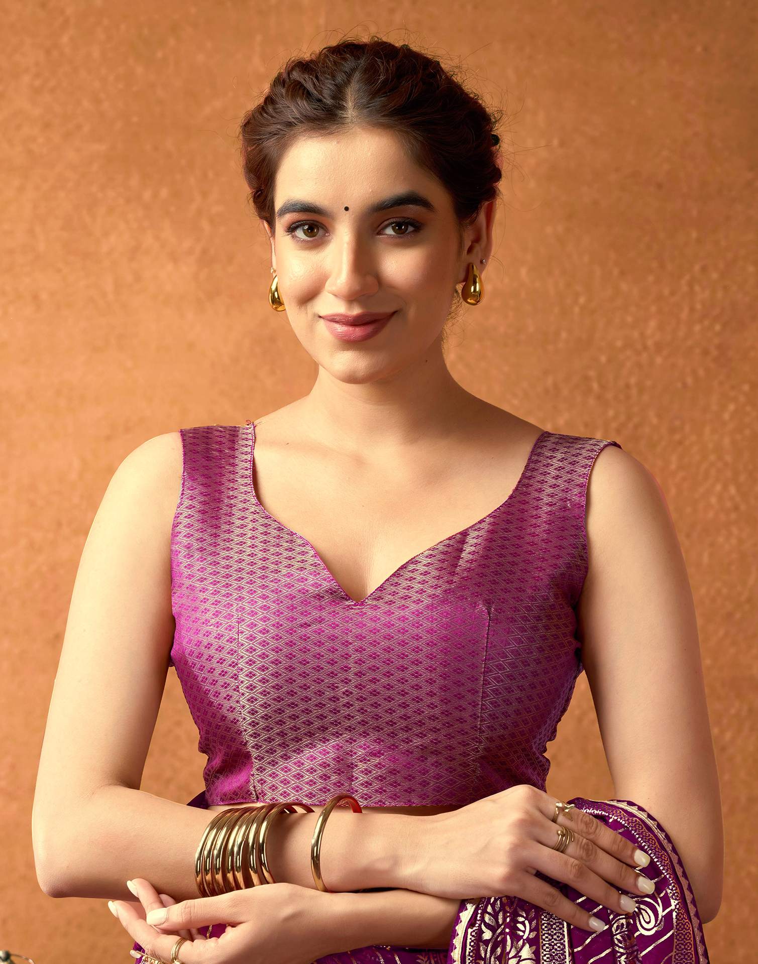 Dark Purple Georgette Foil Printed Saree