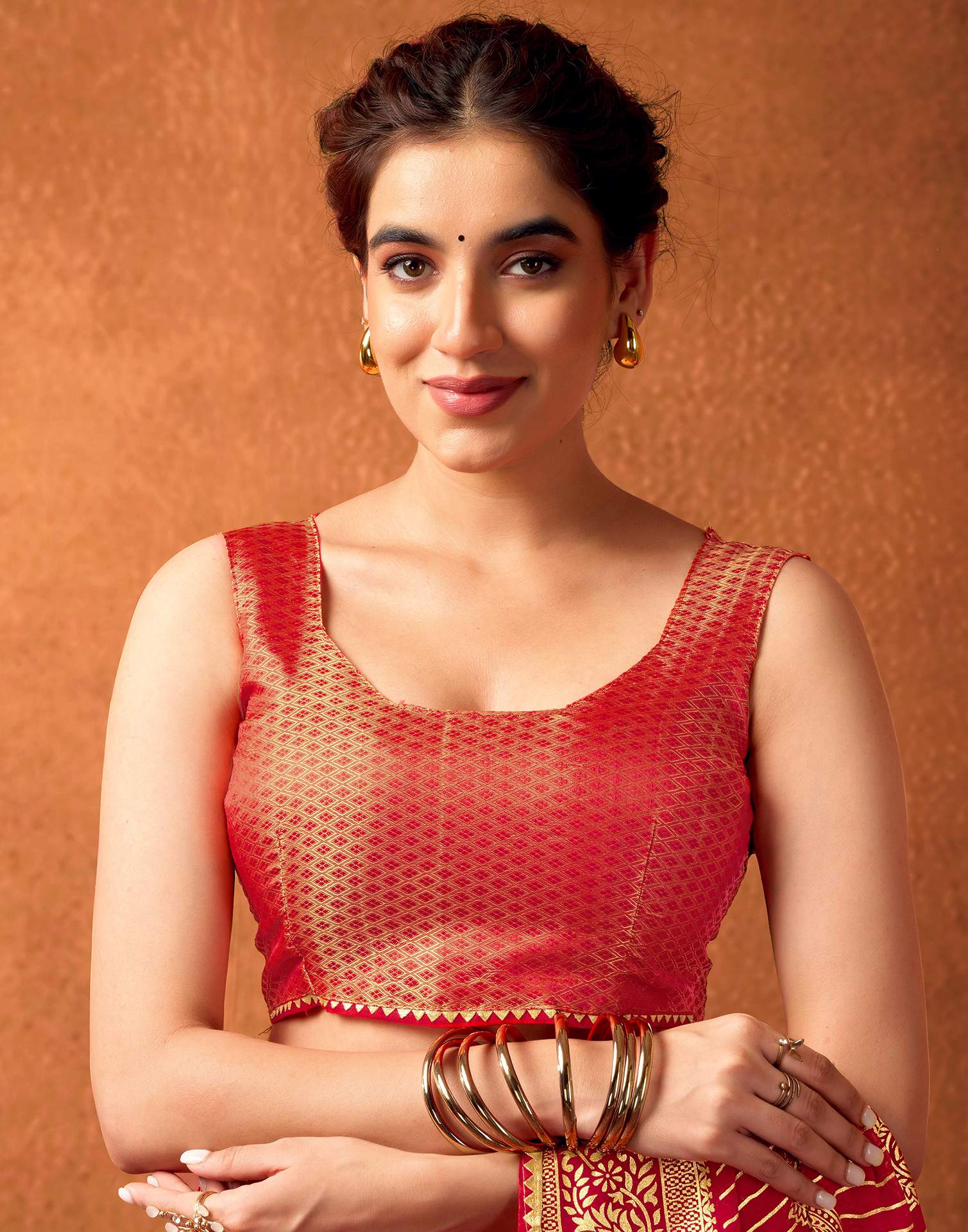 Red Georgette Foil Printed Saree