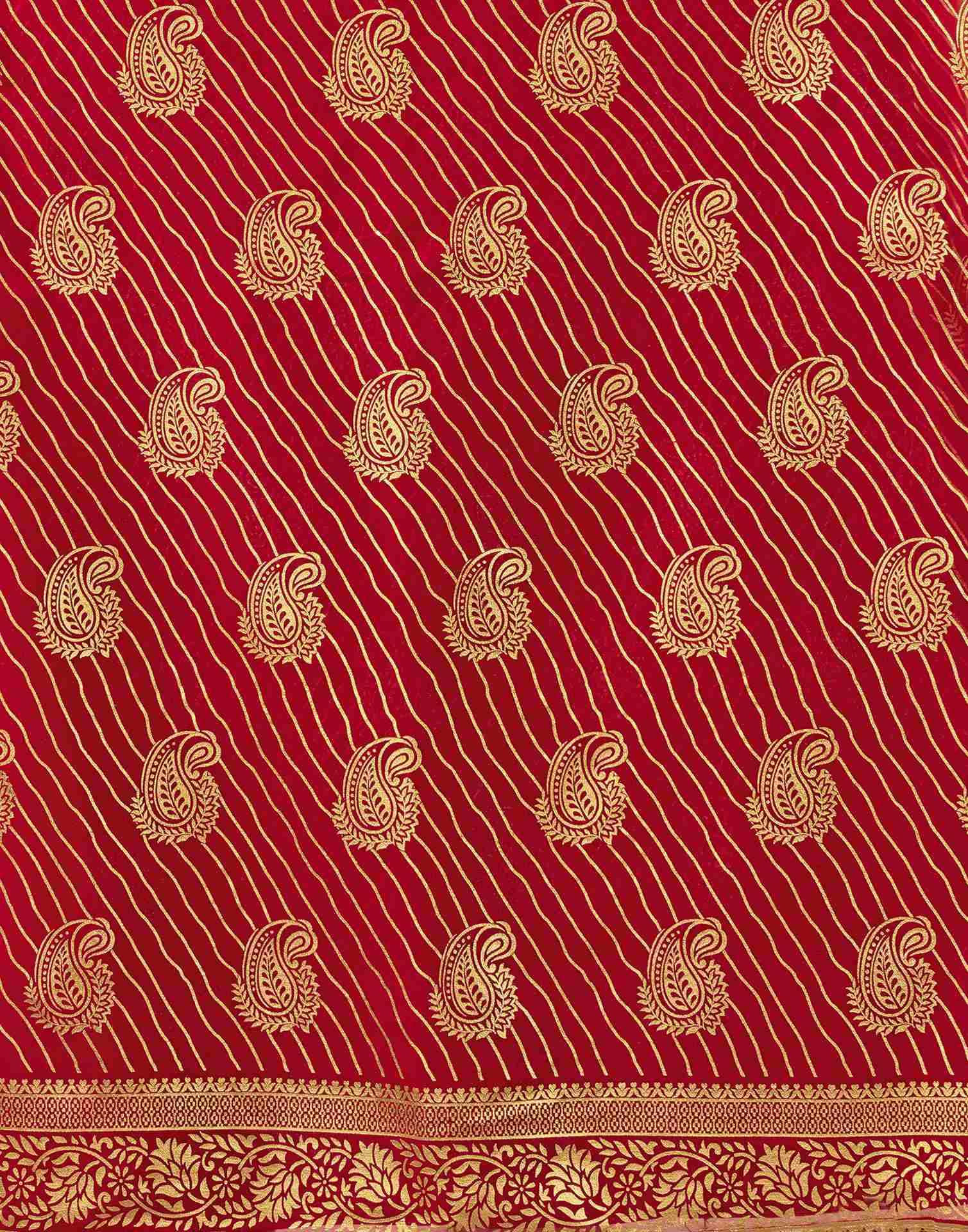 Red Georgette Foil Printed Saree