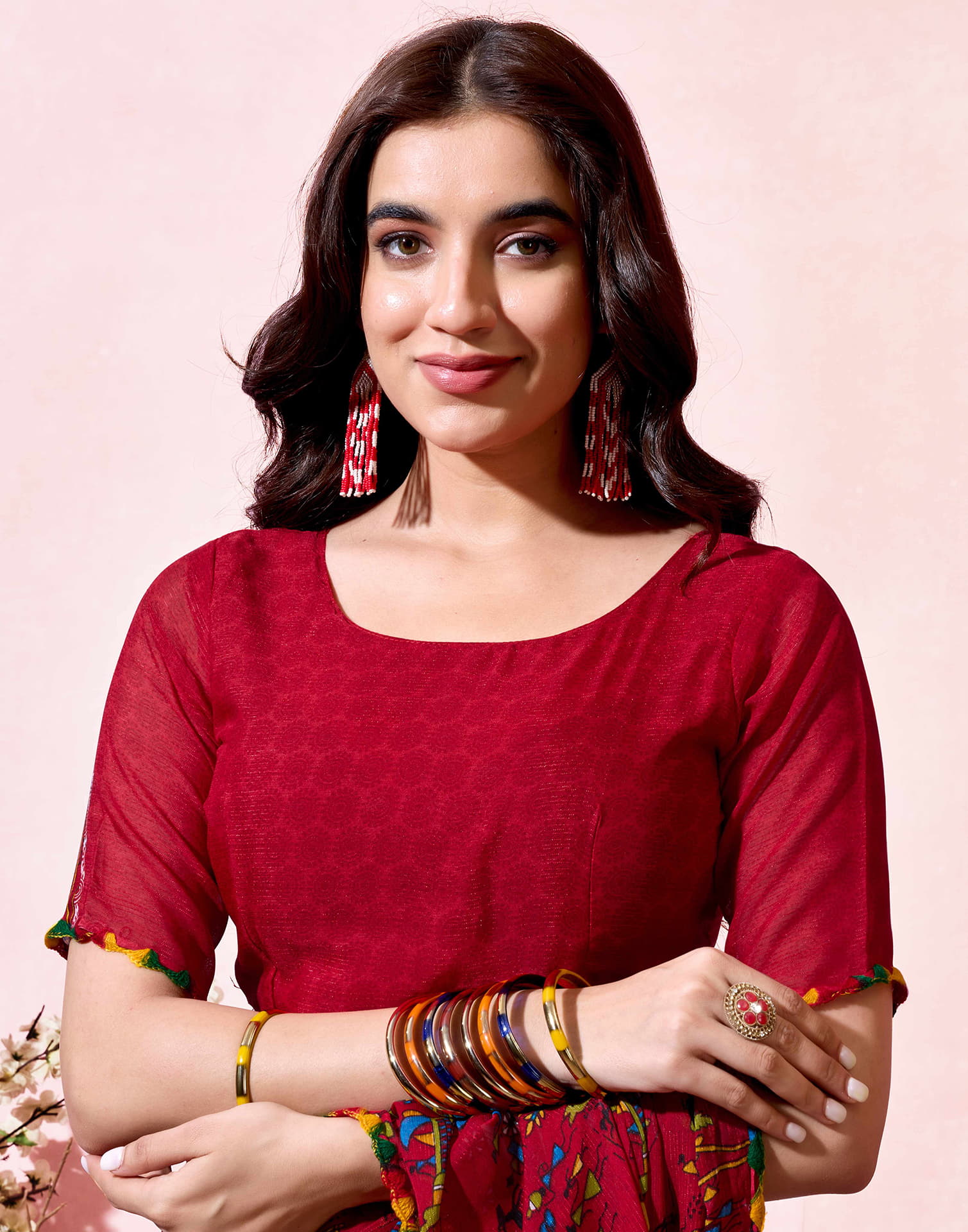 Red Georgette Warli Printed Saree
