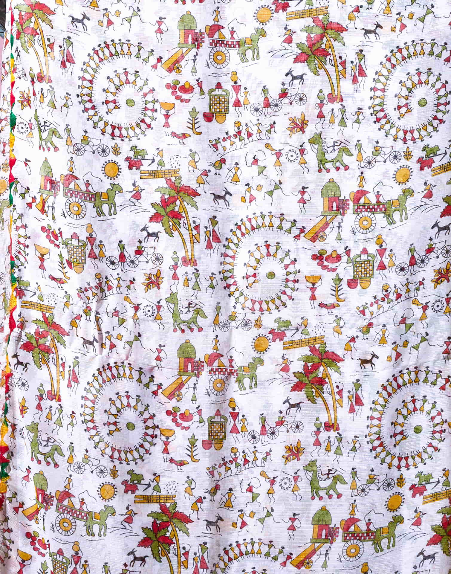 White Georgette Warli Printed Saree