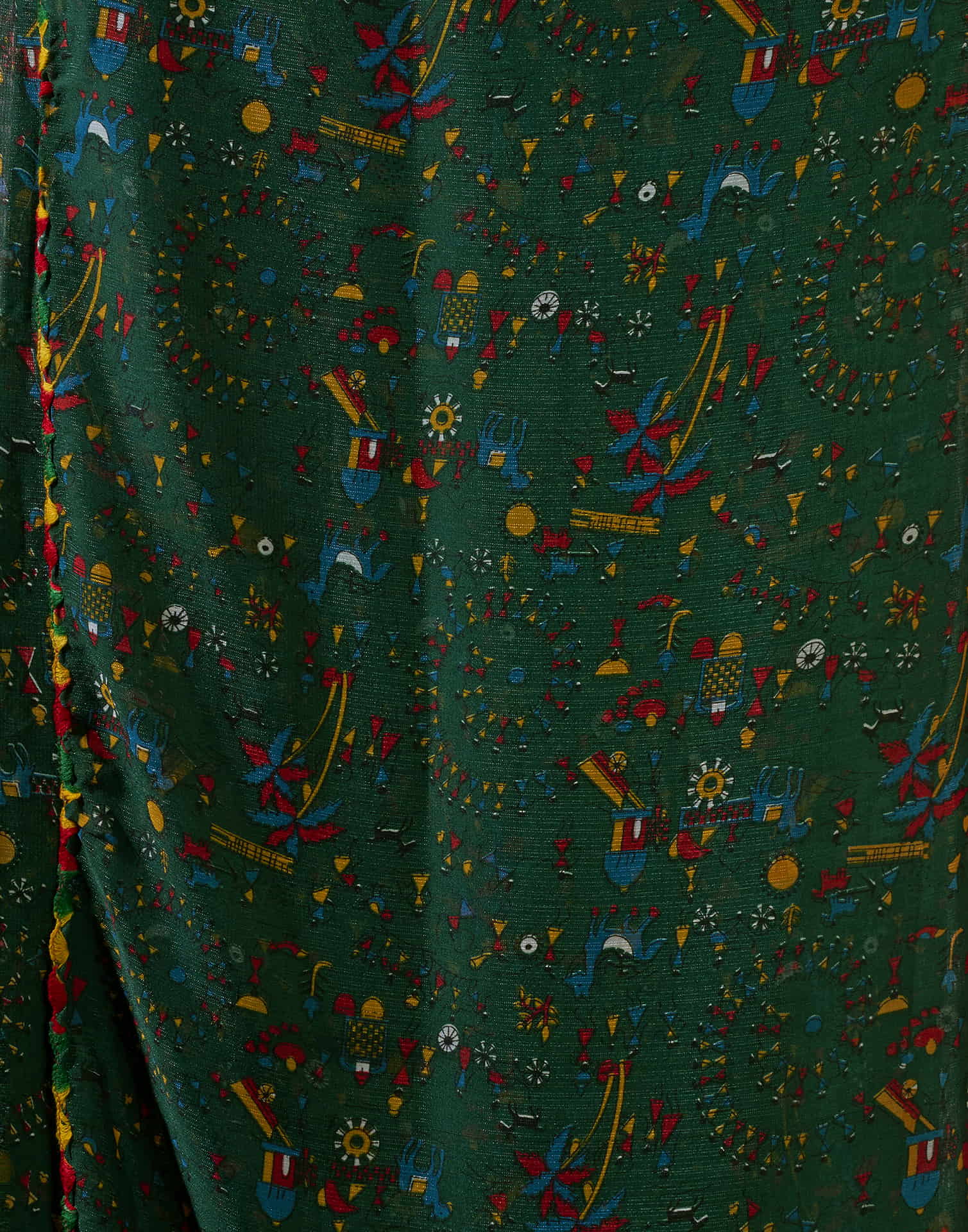 Dark Green Georgette Warli Printed Saree