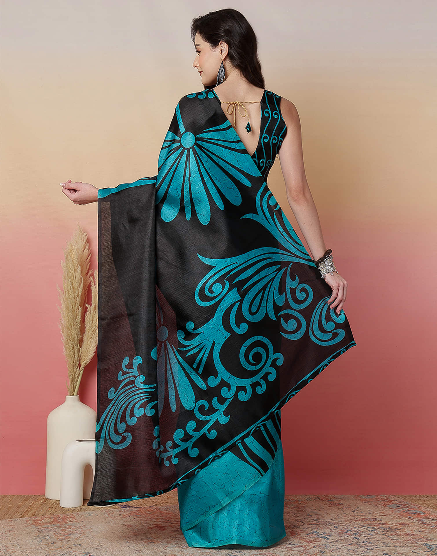 Black Cotton Blend Printed Saree
