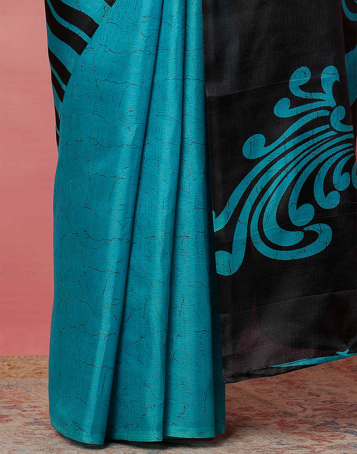 Black Cotton Blend Printed Saree