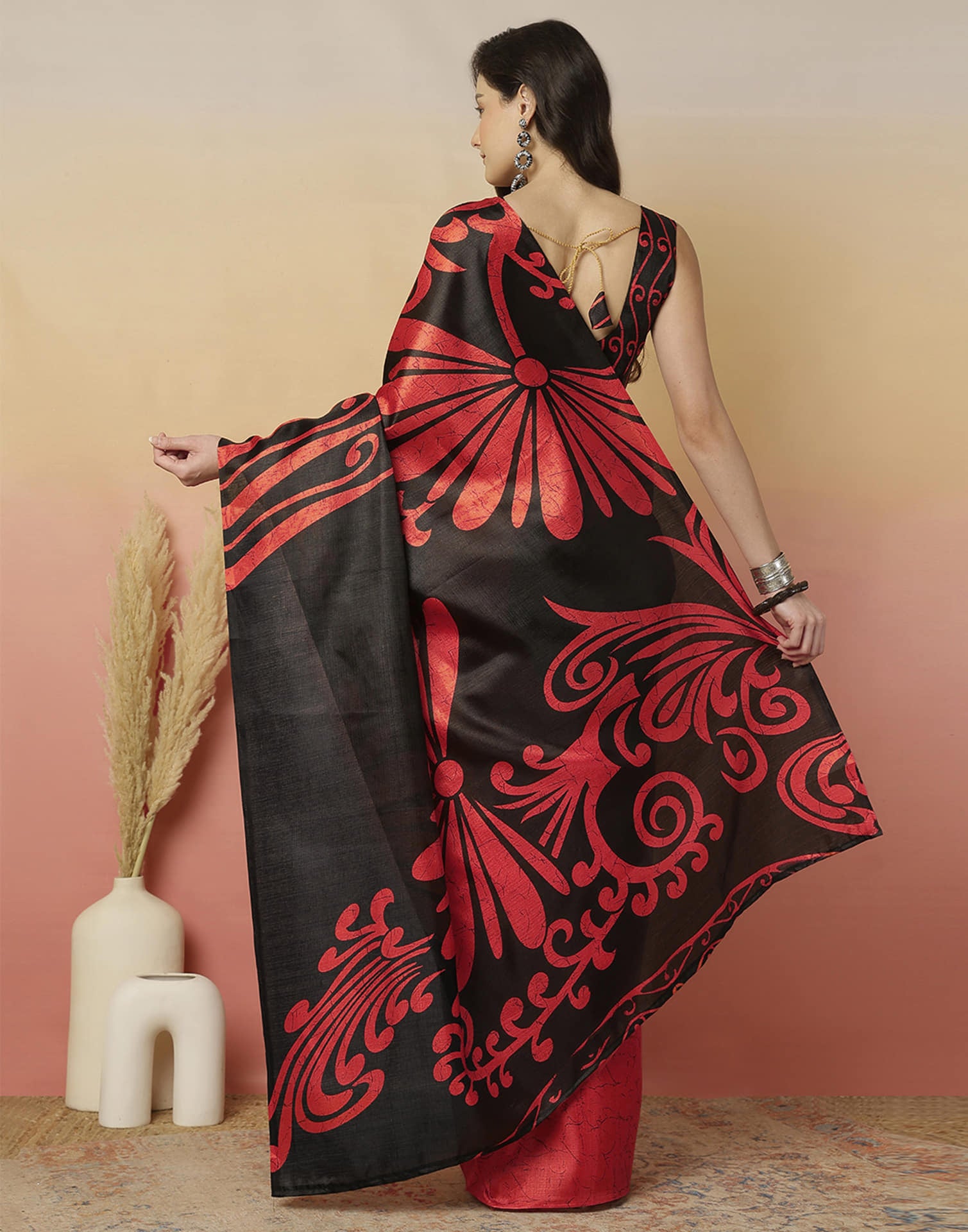 Black Cotton Blend Printed Saree