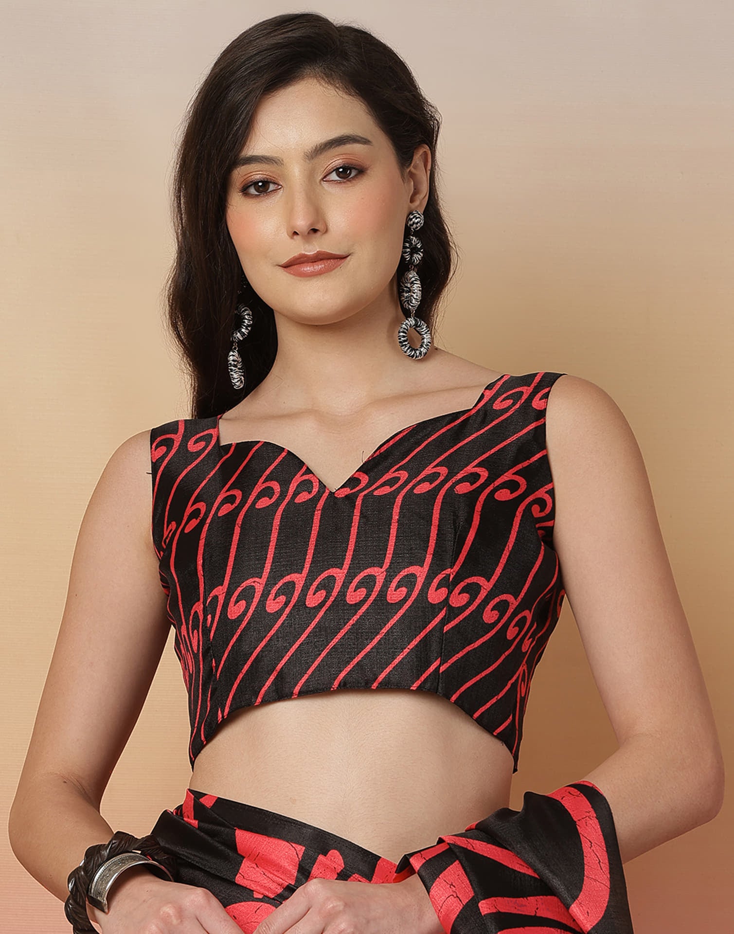 Black Cotton Blend Printed Saree