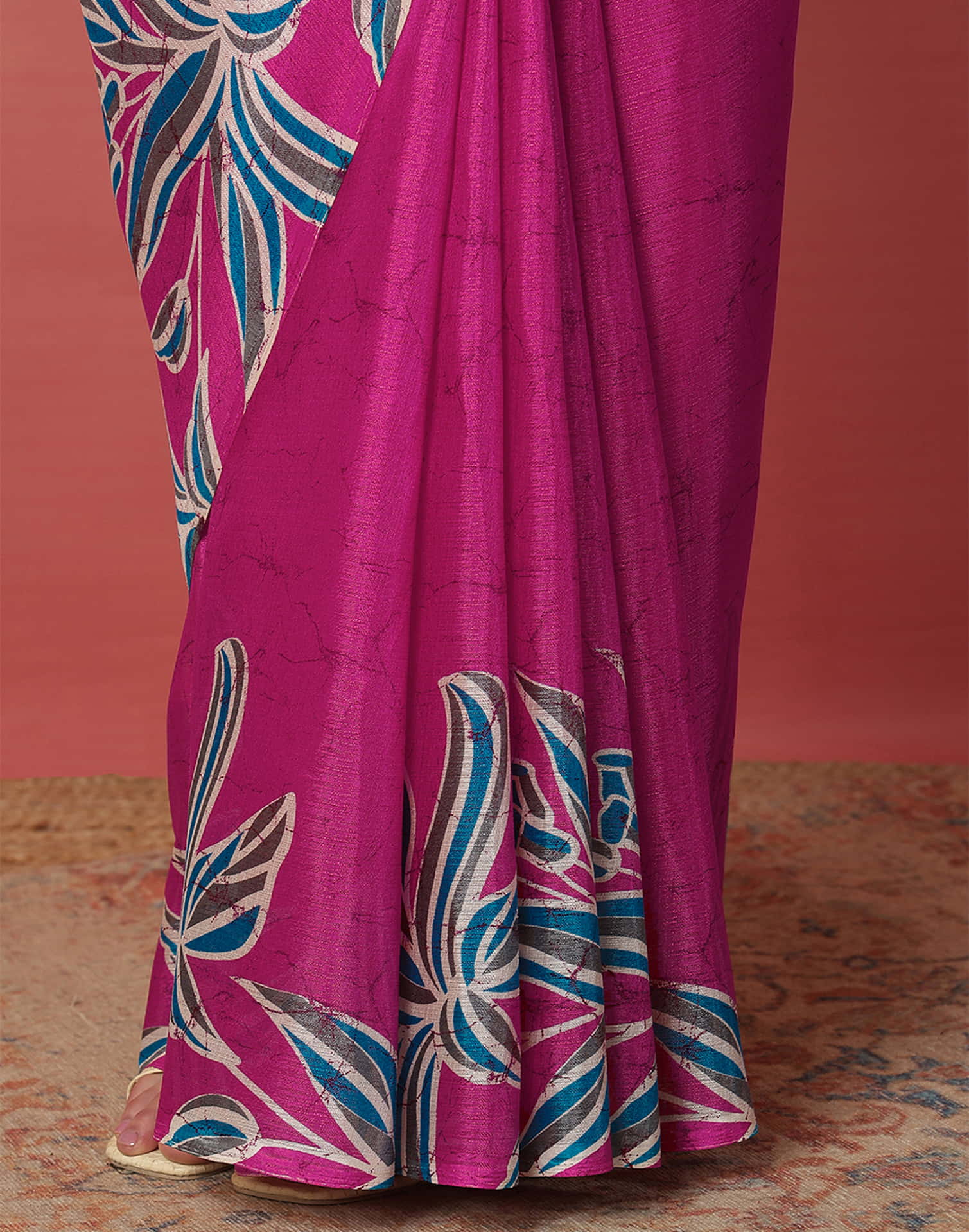 Rani Pink Cotton Blend Printed Saree