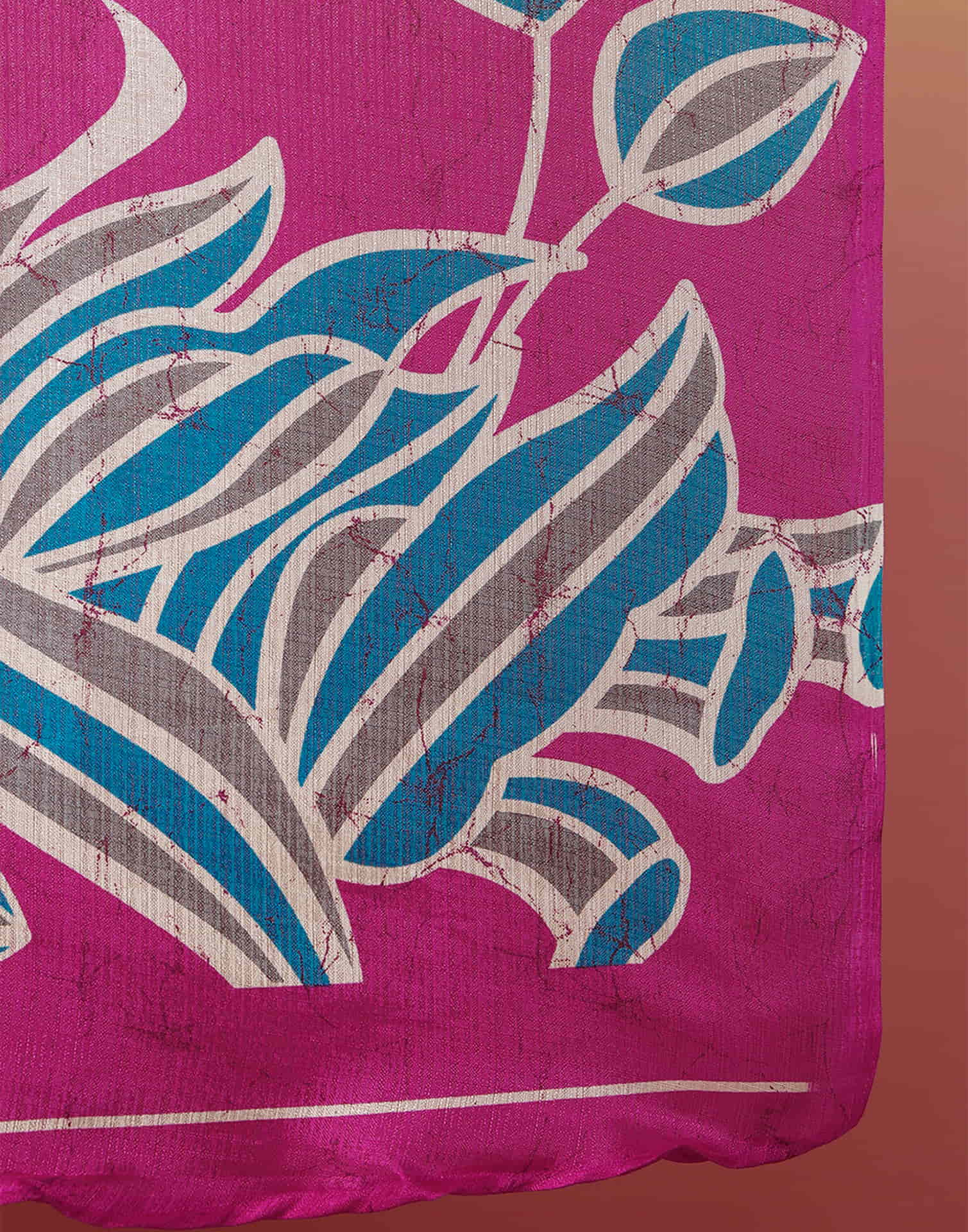 Rani Pink Cotton Blend Printed Saree