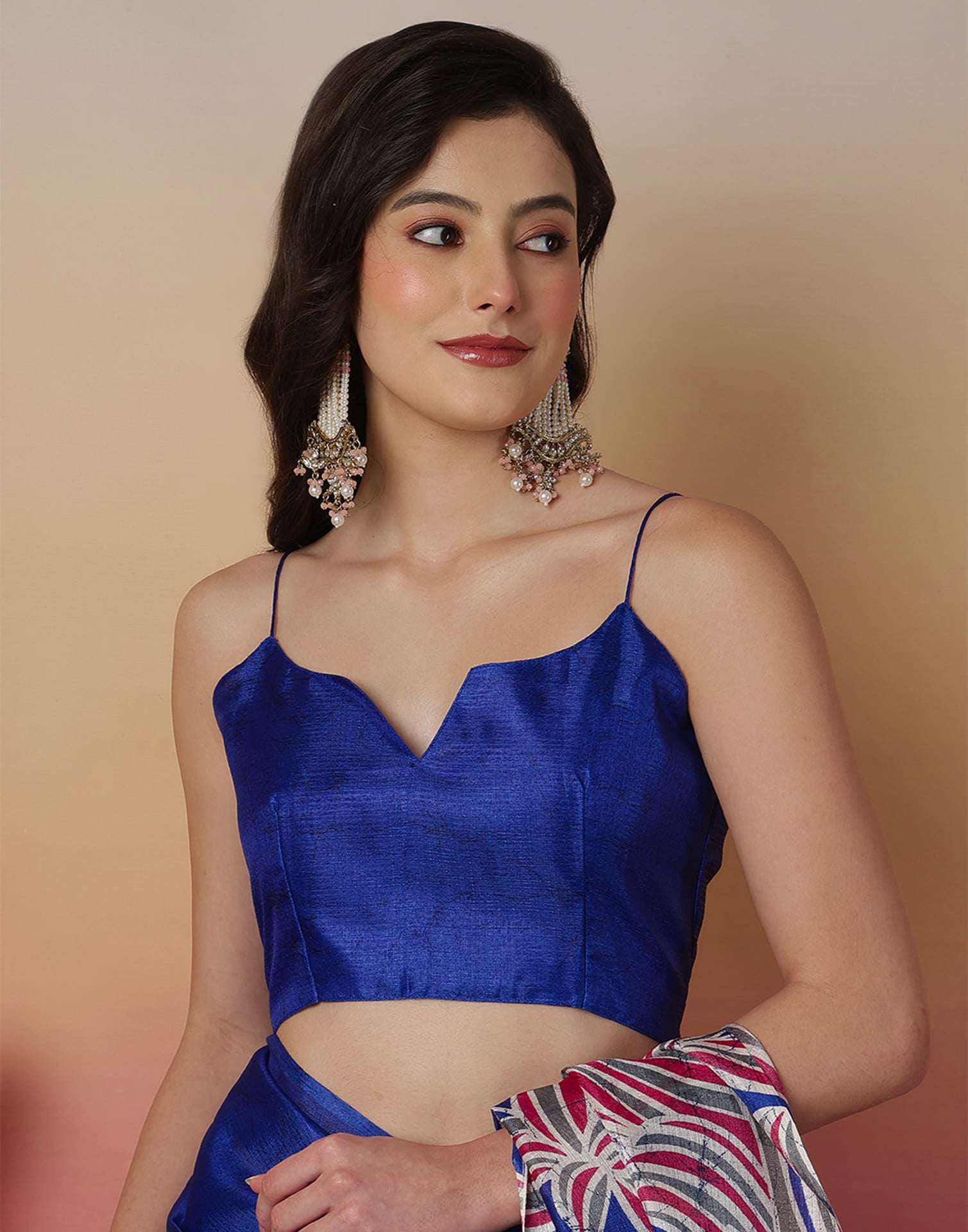 Blue Cotton Blend Printed Saree