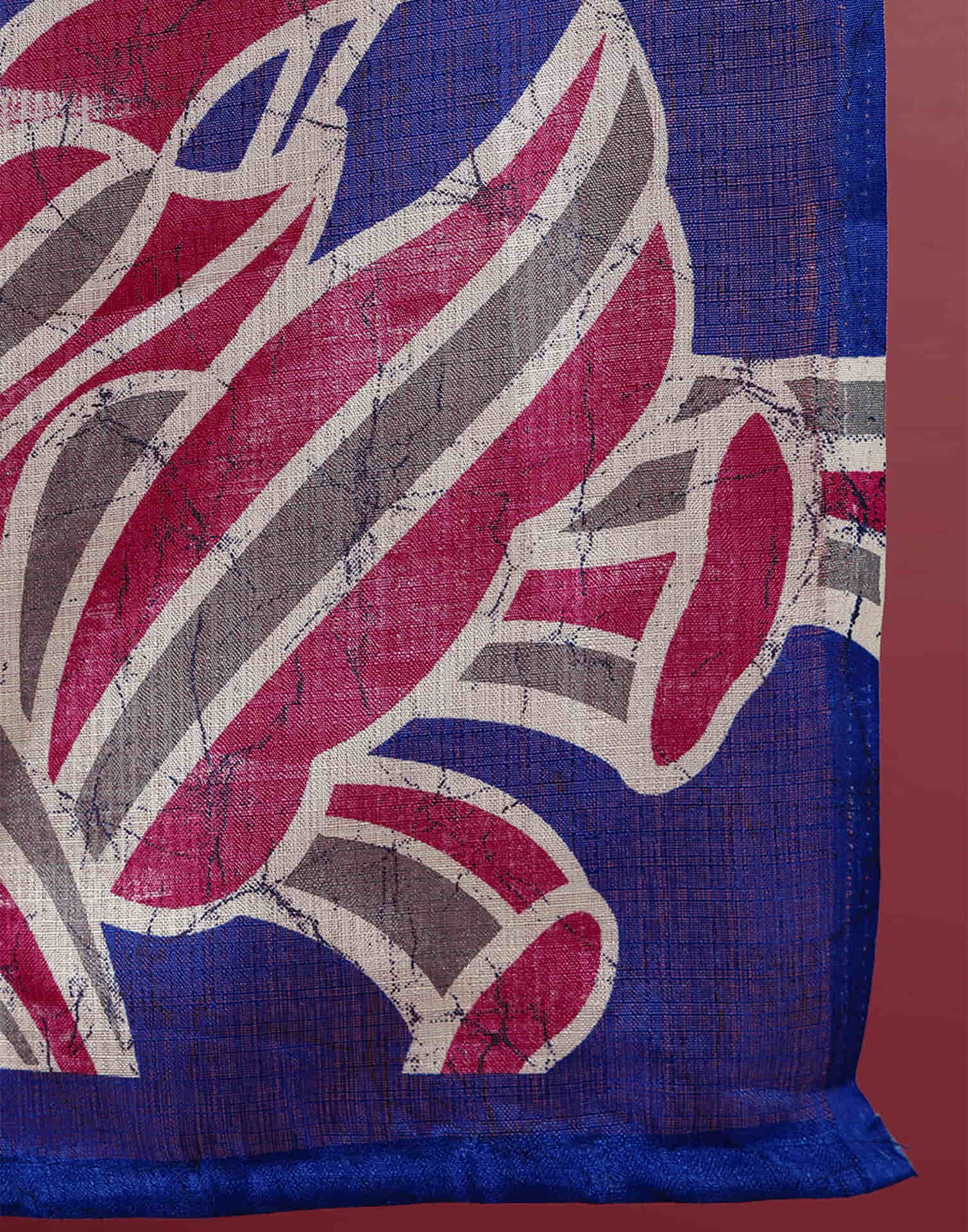 Blue Cotton Blend Printed Saree