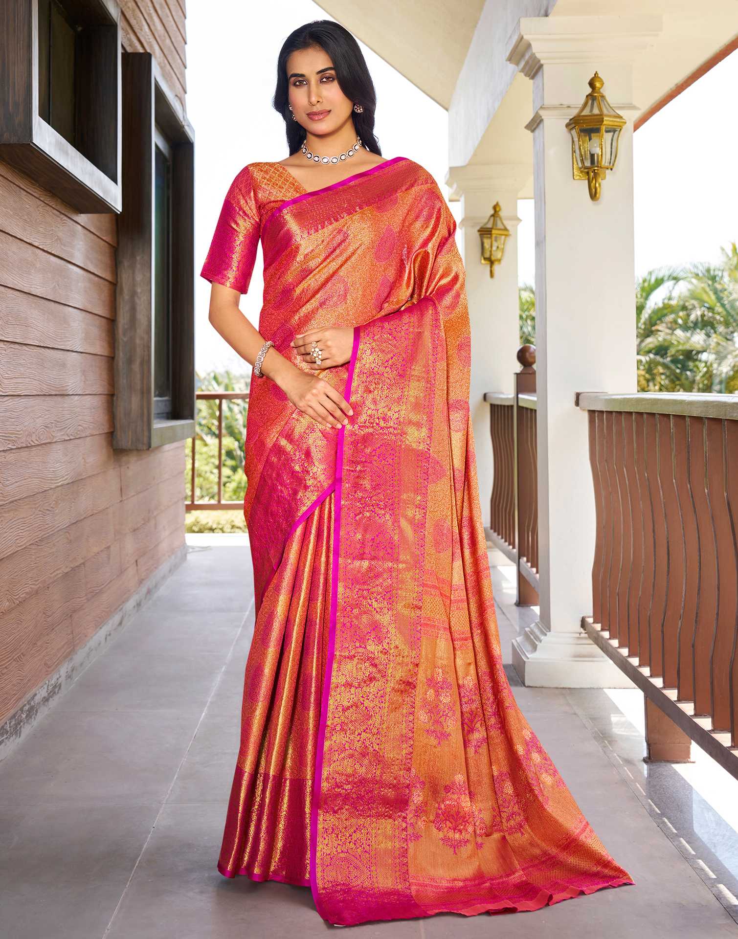 Orange Silk Woven Kanjivaram Saree