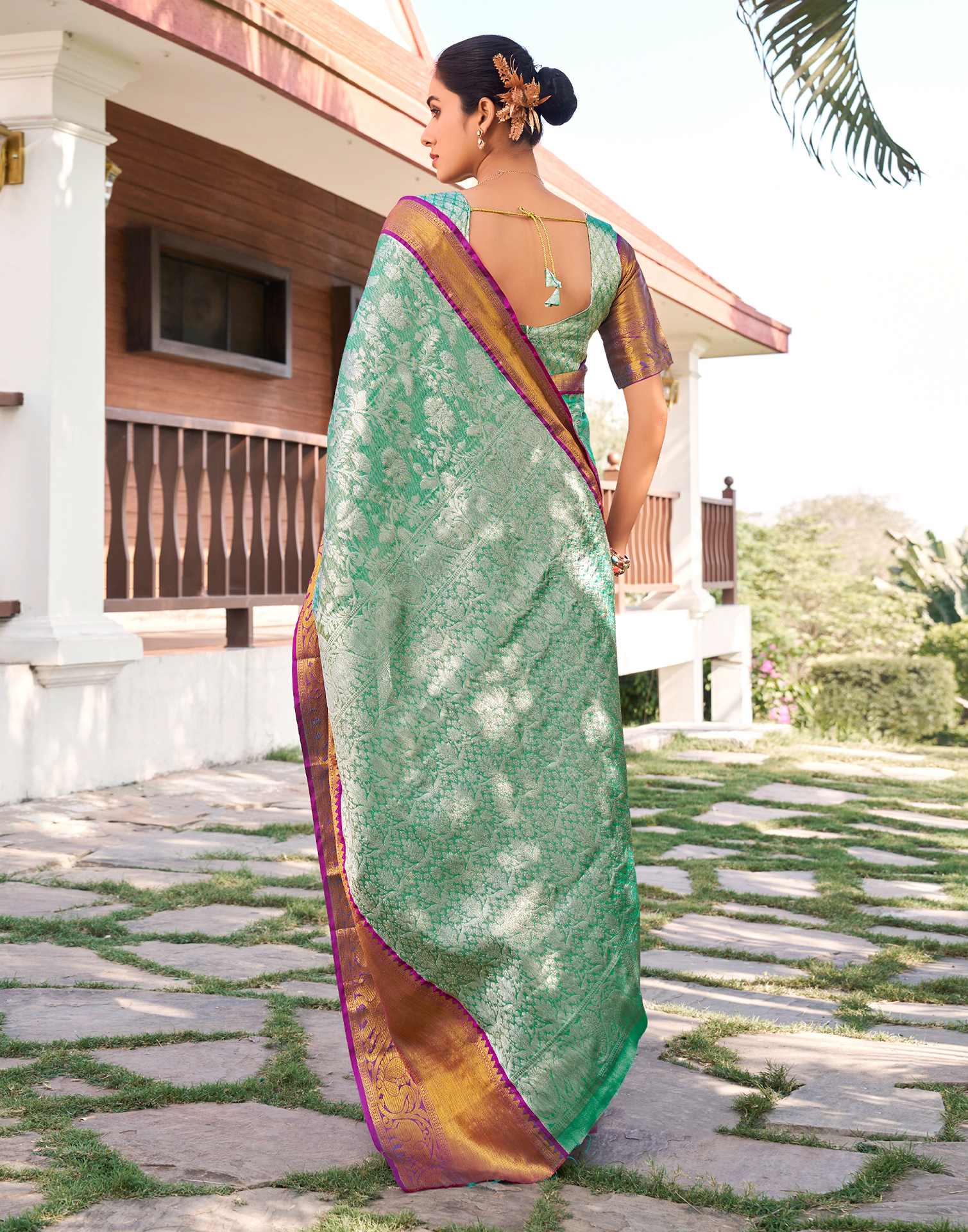 Turquoise Silk Woven Kanjivaram Saree