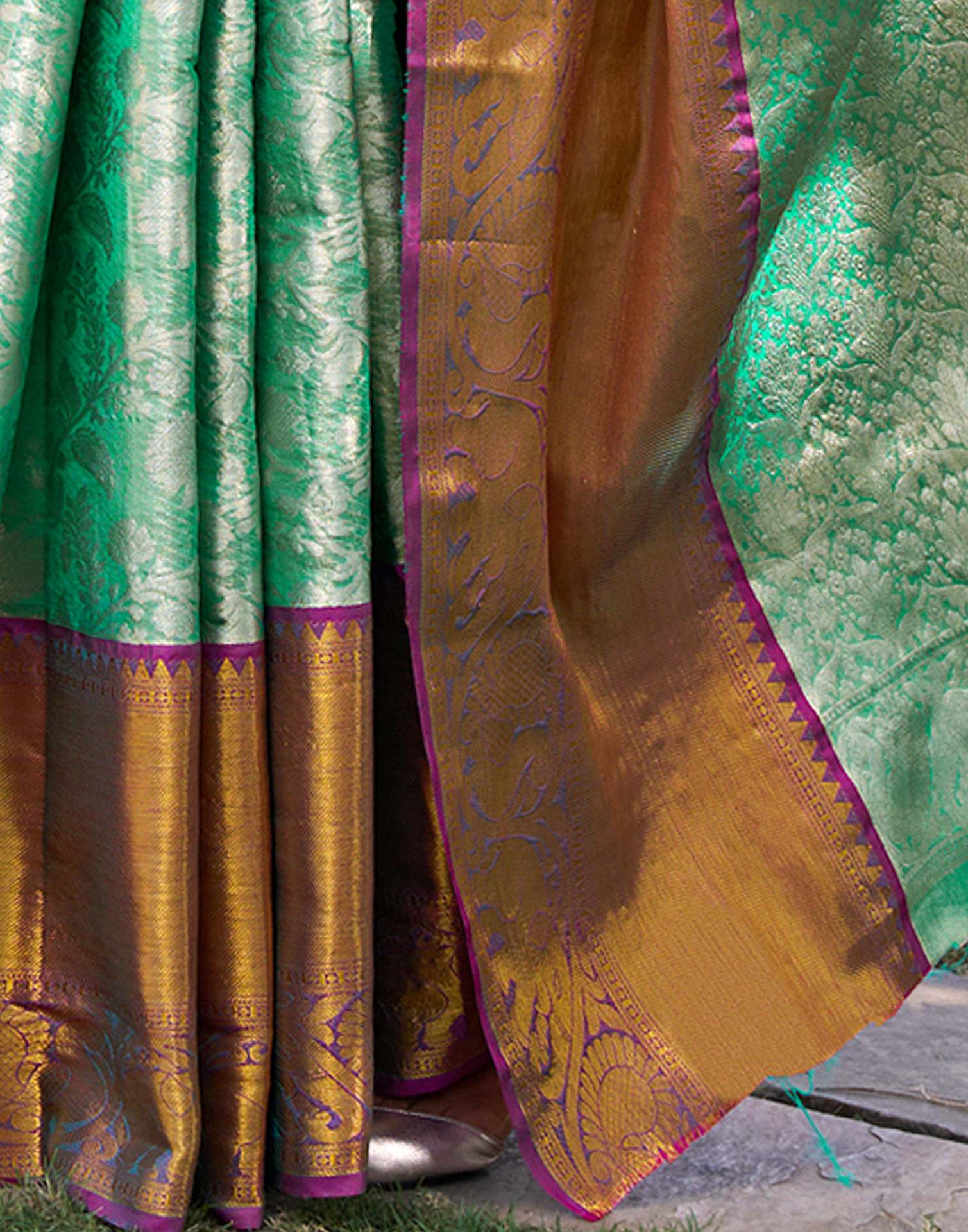 Turquoise Silk Woven Kanjivaram Saree